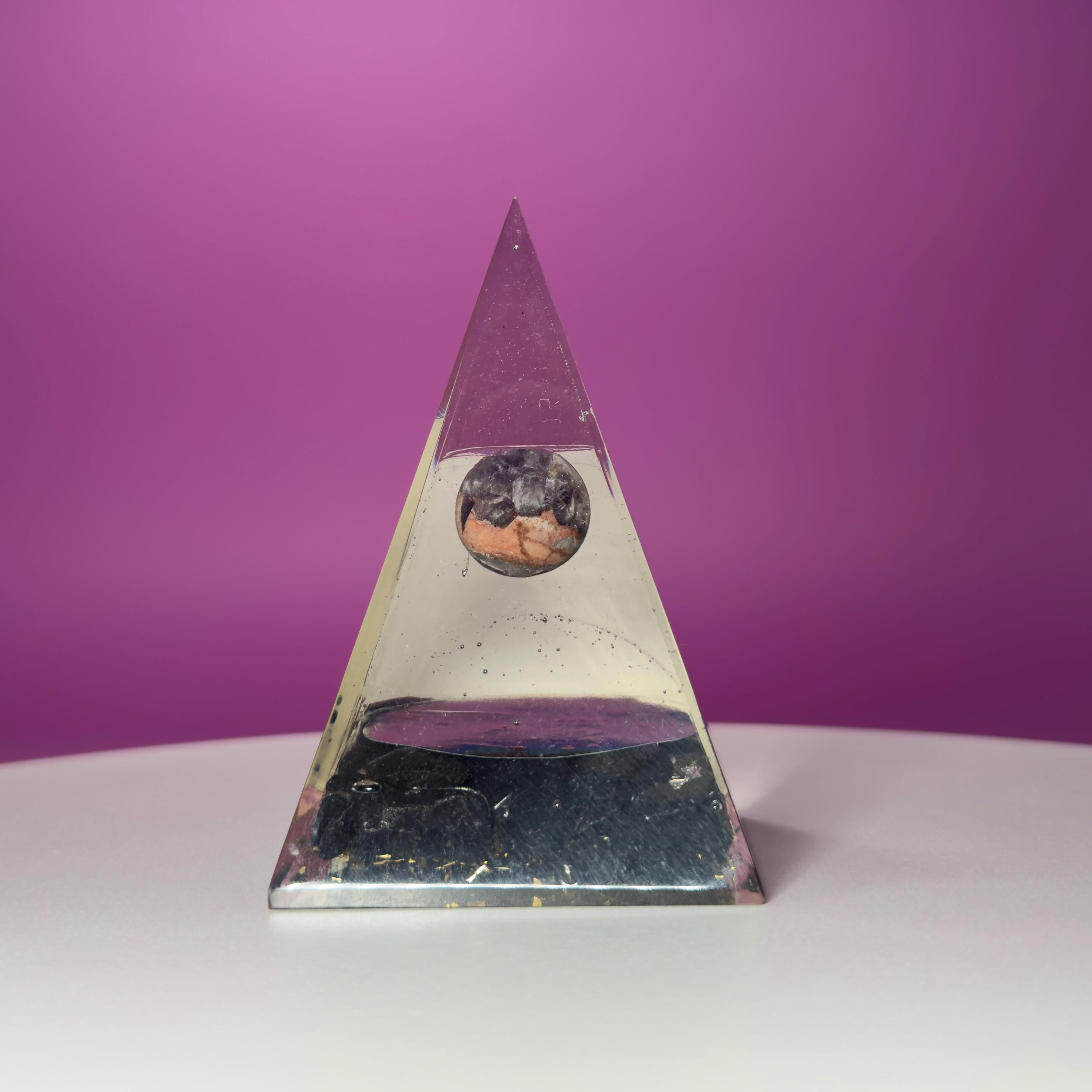 Shungite Orgone Pyramid with Amethyst Sphere | Tree of Life Décor
