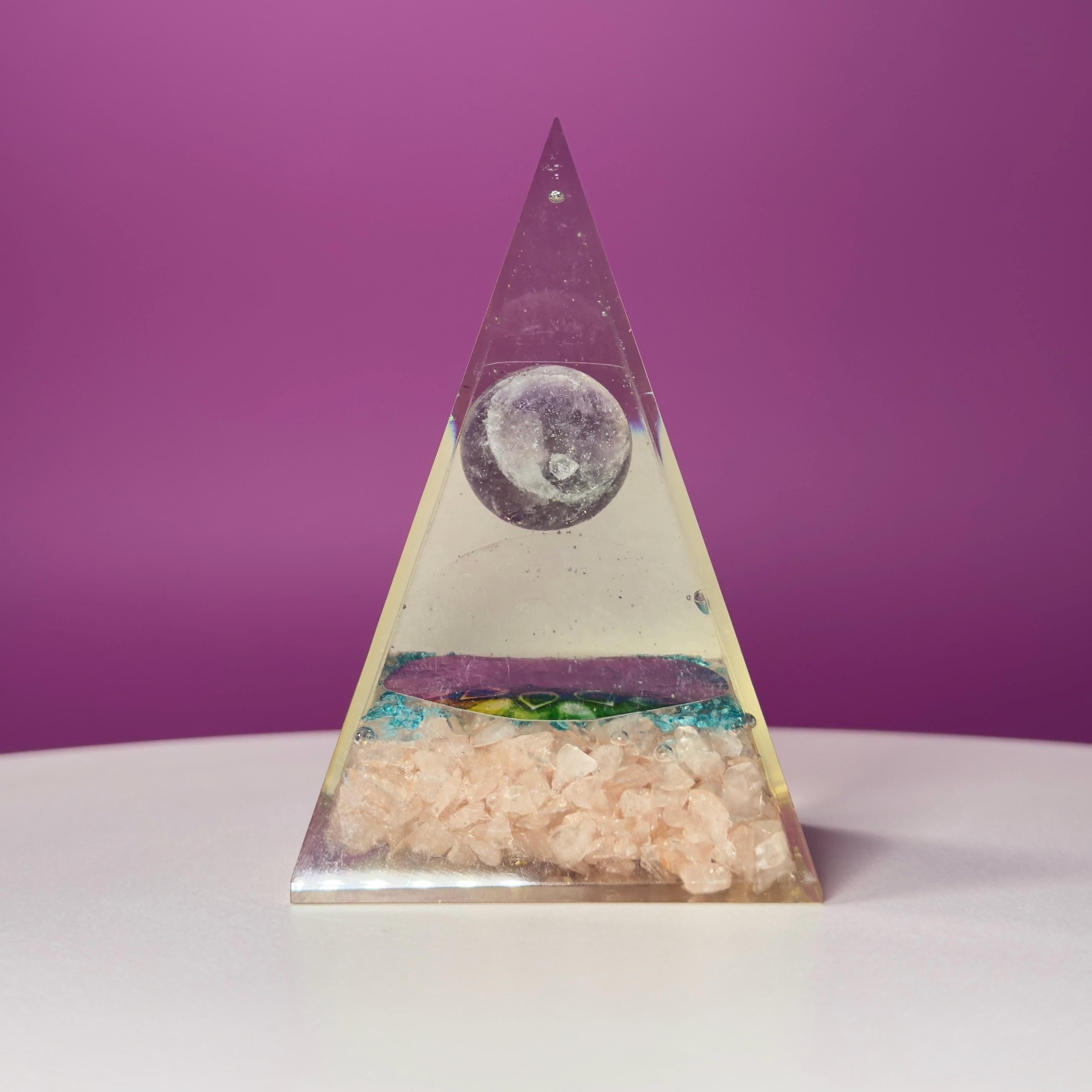 Rose Quartz Orgone Pyramid with Amethyst Sphere | Chakra Energy Décor