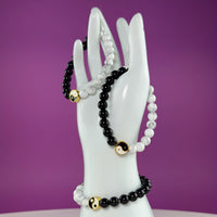 Howlite Black Obsidian Bracelet Yin Yang 8mm Balance Stone Stretch Beaded Bracelet
