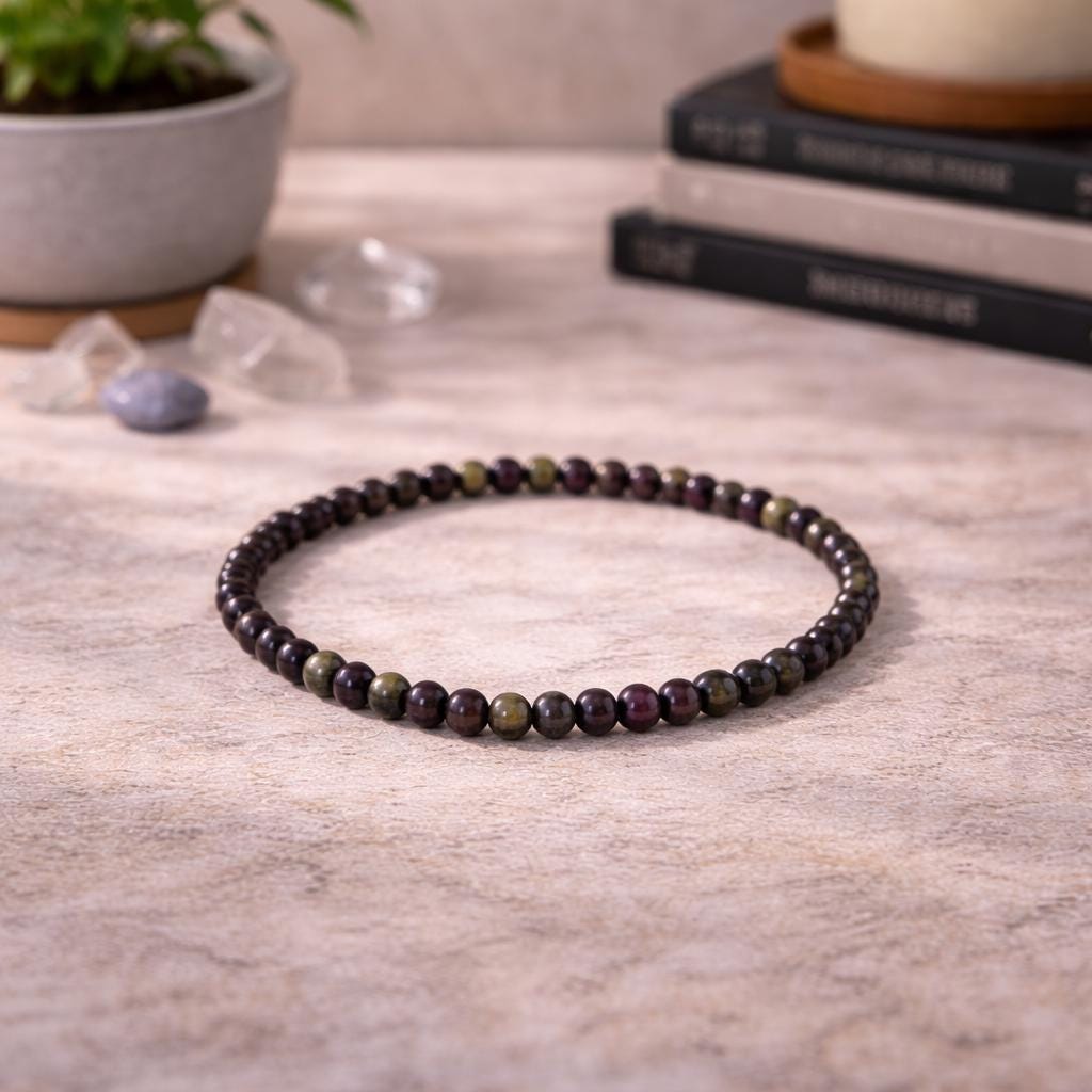 Atlantisite Bracelet 4mm Small Bead Stretch Bracelet | Serpentine Stichtite Crystal