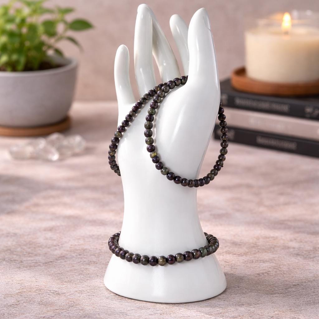 Atlantisite Bracelet 4mm Small Bead Stretch Bracelet | Serpentine Stichtite Crystal