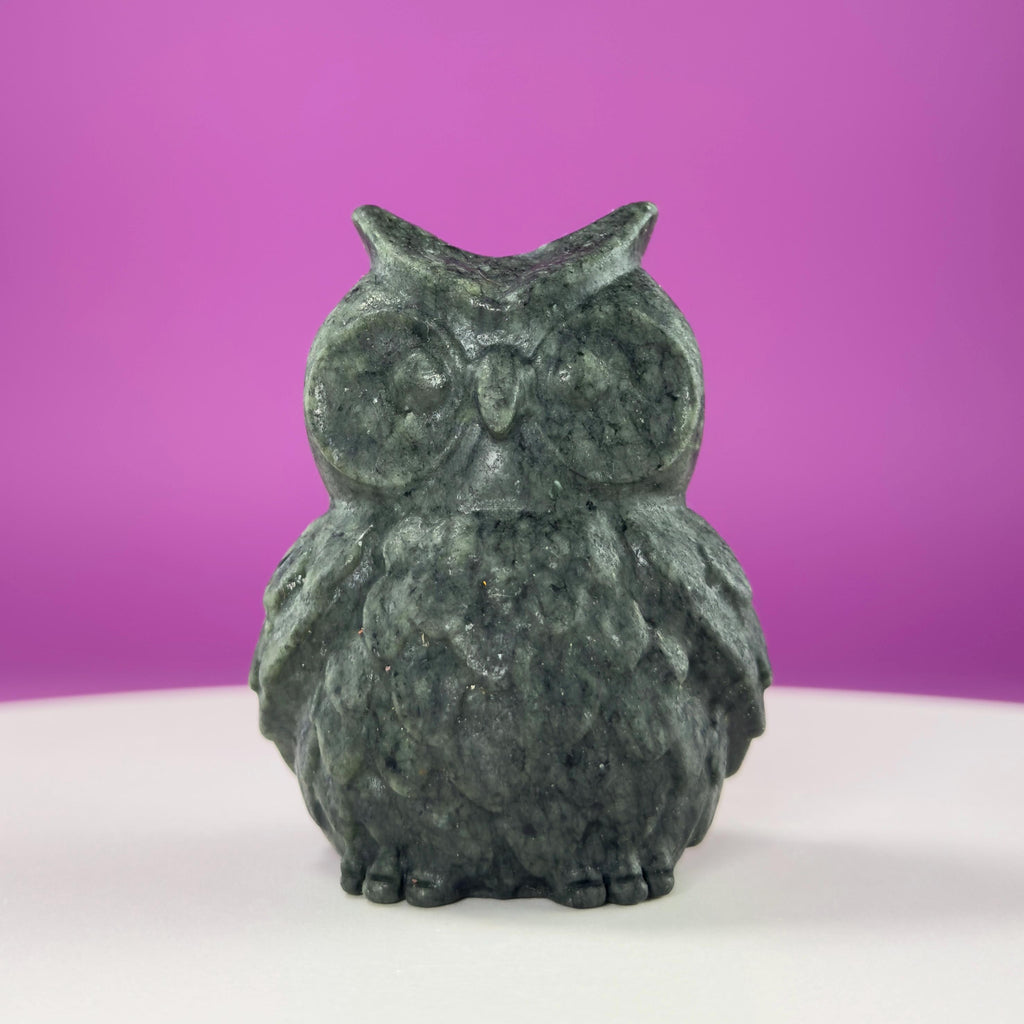 Jade Owl Carving | Wisdom & Protection Crystal Statue