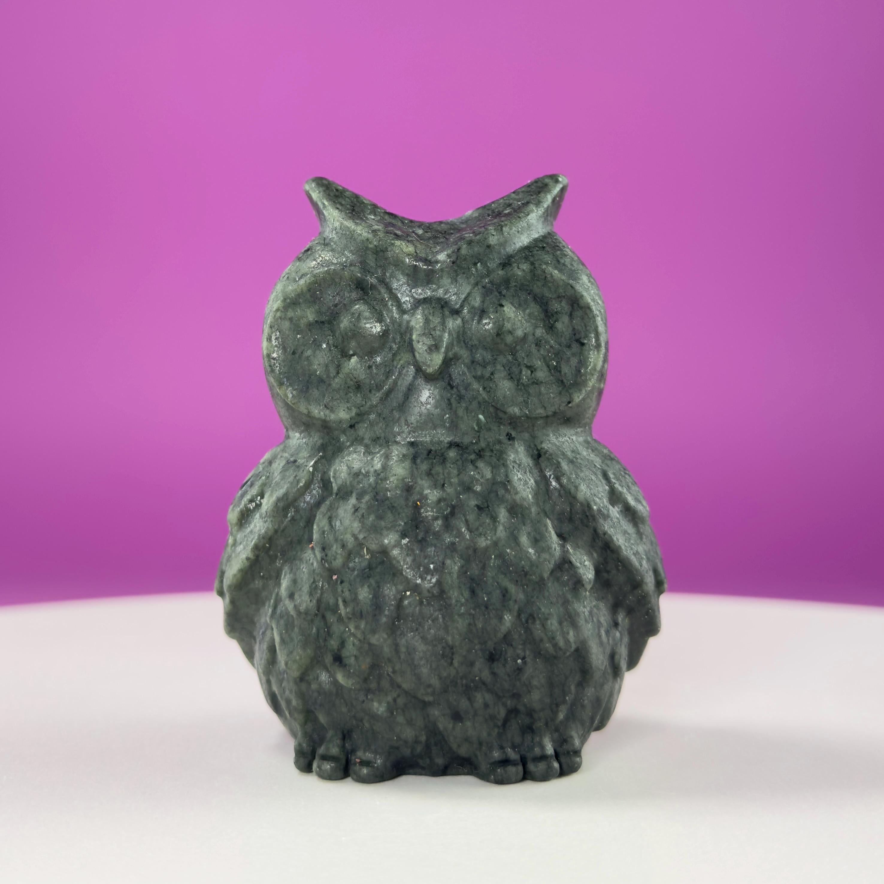 Jade Owl Carving | Wisdom & Protection Crystal Statue