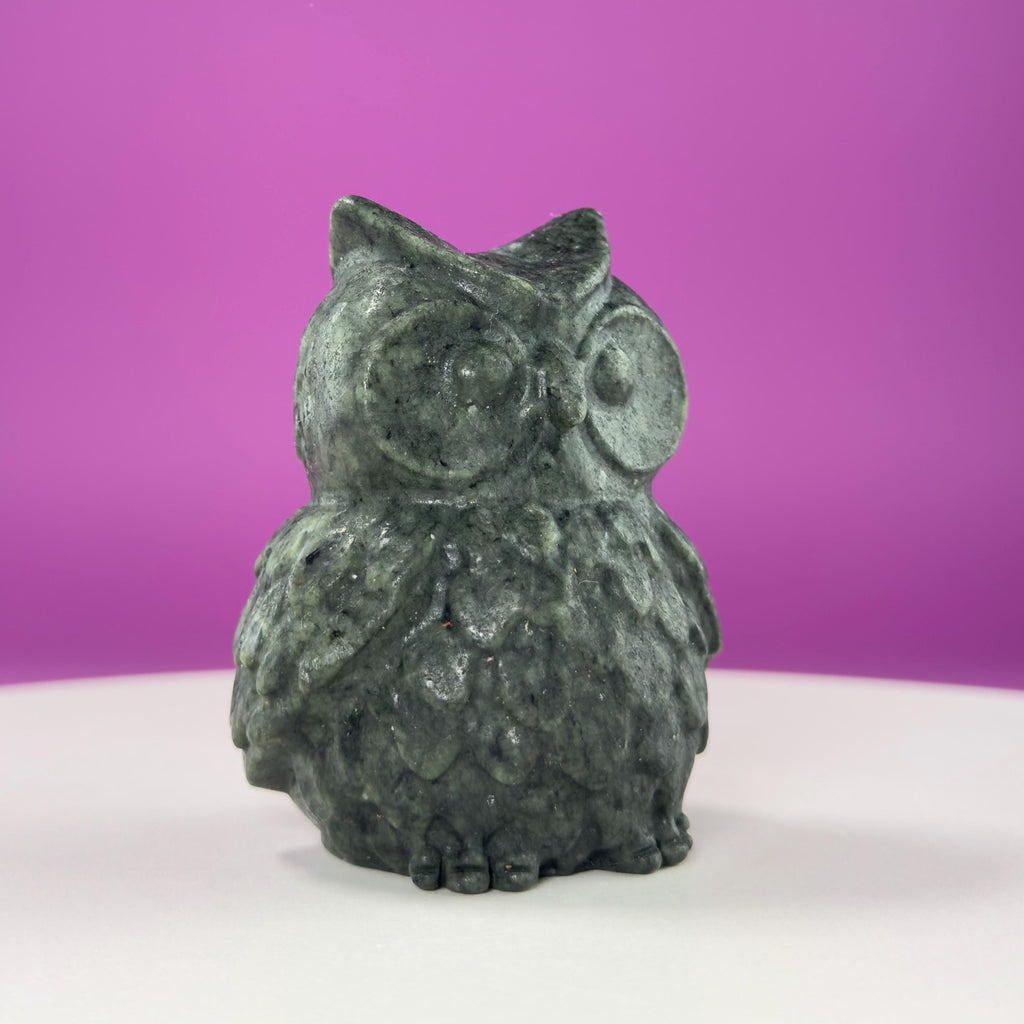Jade Owl Carving | Wisdom & Protection Crystal Statue