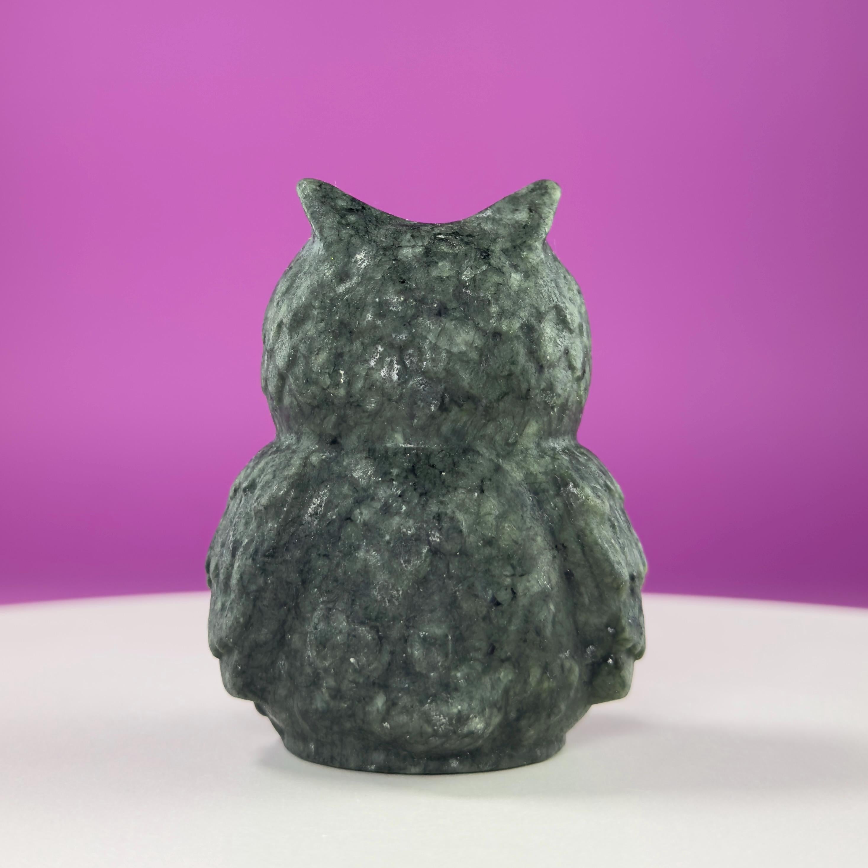 Jade Owl Carving | Wisdom & Protection Crystal Statue