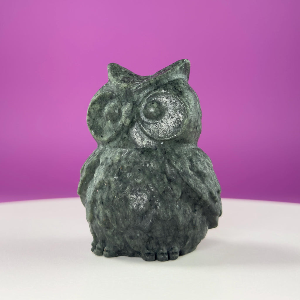 Jade Owl Carving | Wisdom & Protection Crystal Statue