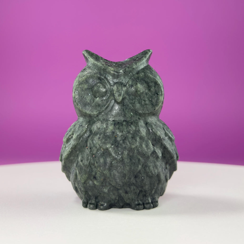 Jade Owl Carving | Wisdom & Protection Crystal Statue