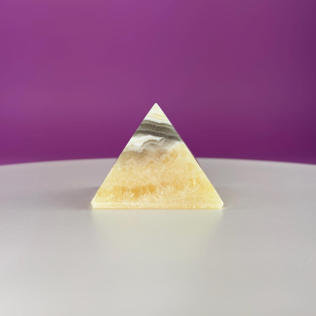 Zebra Calcite Pyramid from Mexico – UV Reactive Crystal Display