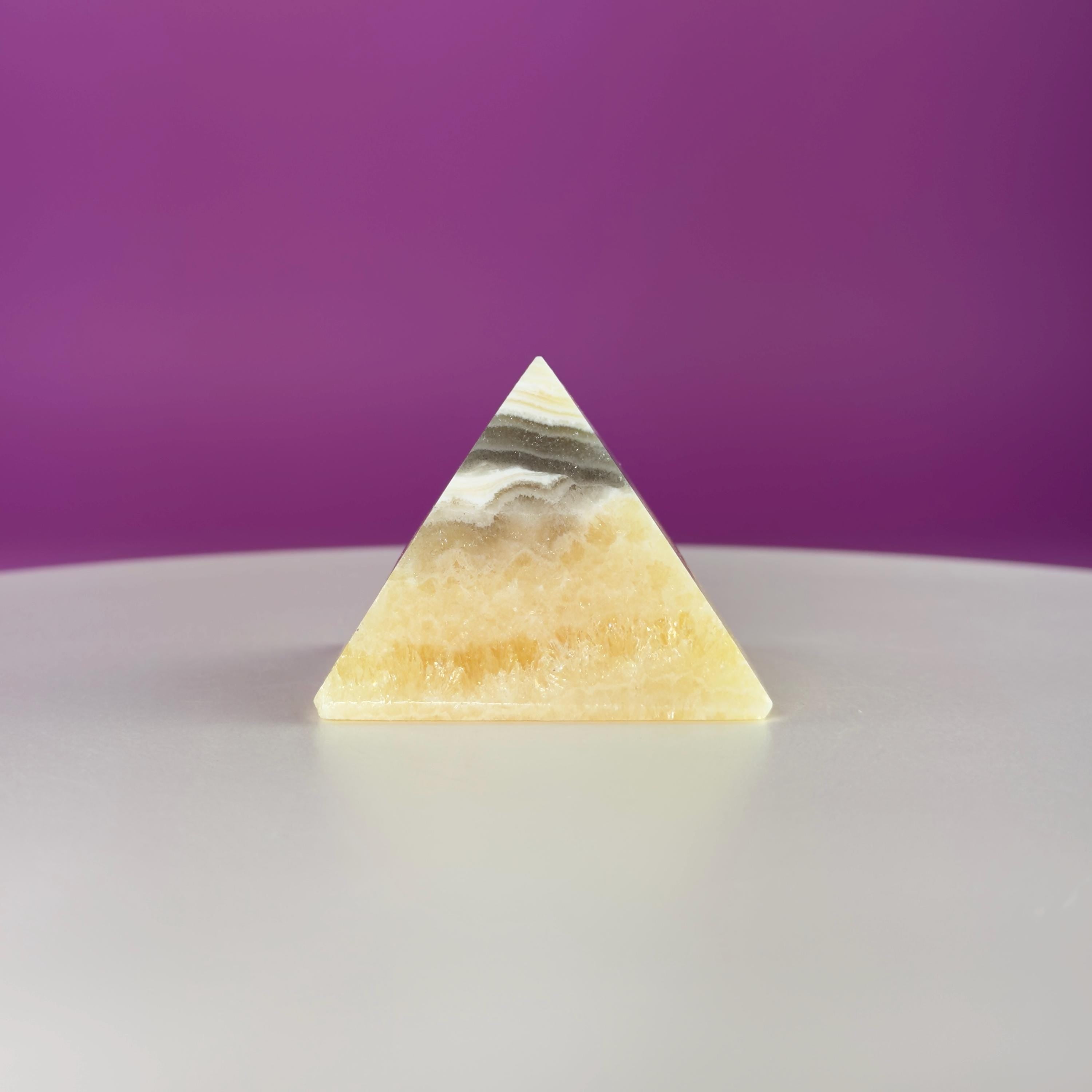 Zebra Calcite Pyramid from Mexico – UV Reactive Crystal Display