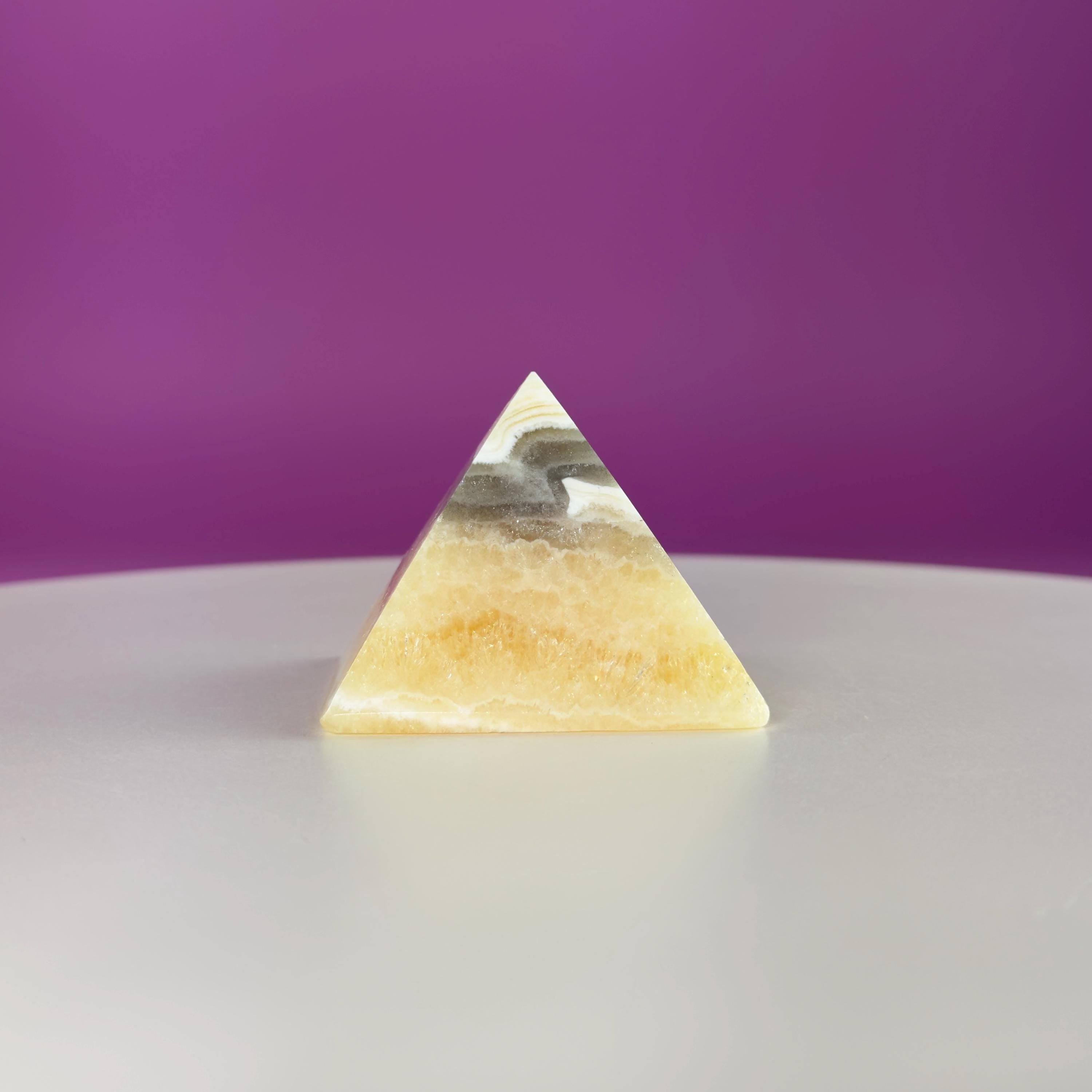 Zebra Calcite Pyramid from Mexico – UV Reactive Crystal Display