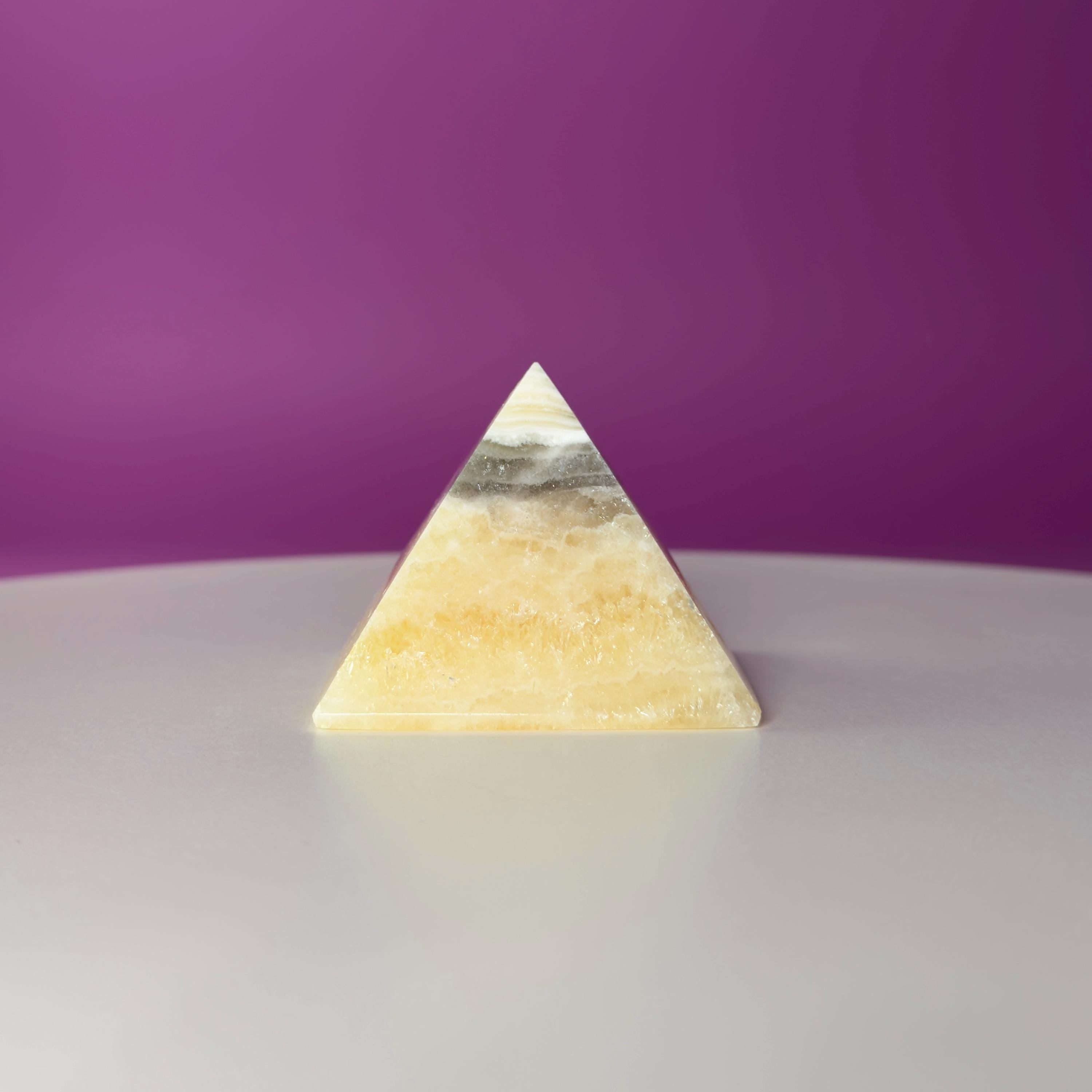 Zebra Calcite Pyramid from Mexico – UV Reactive Crystal Display