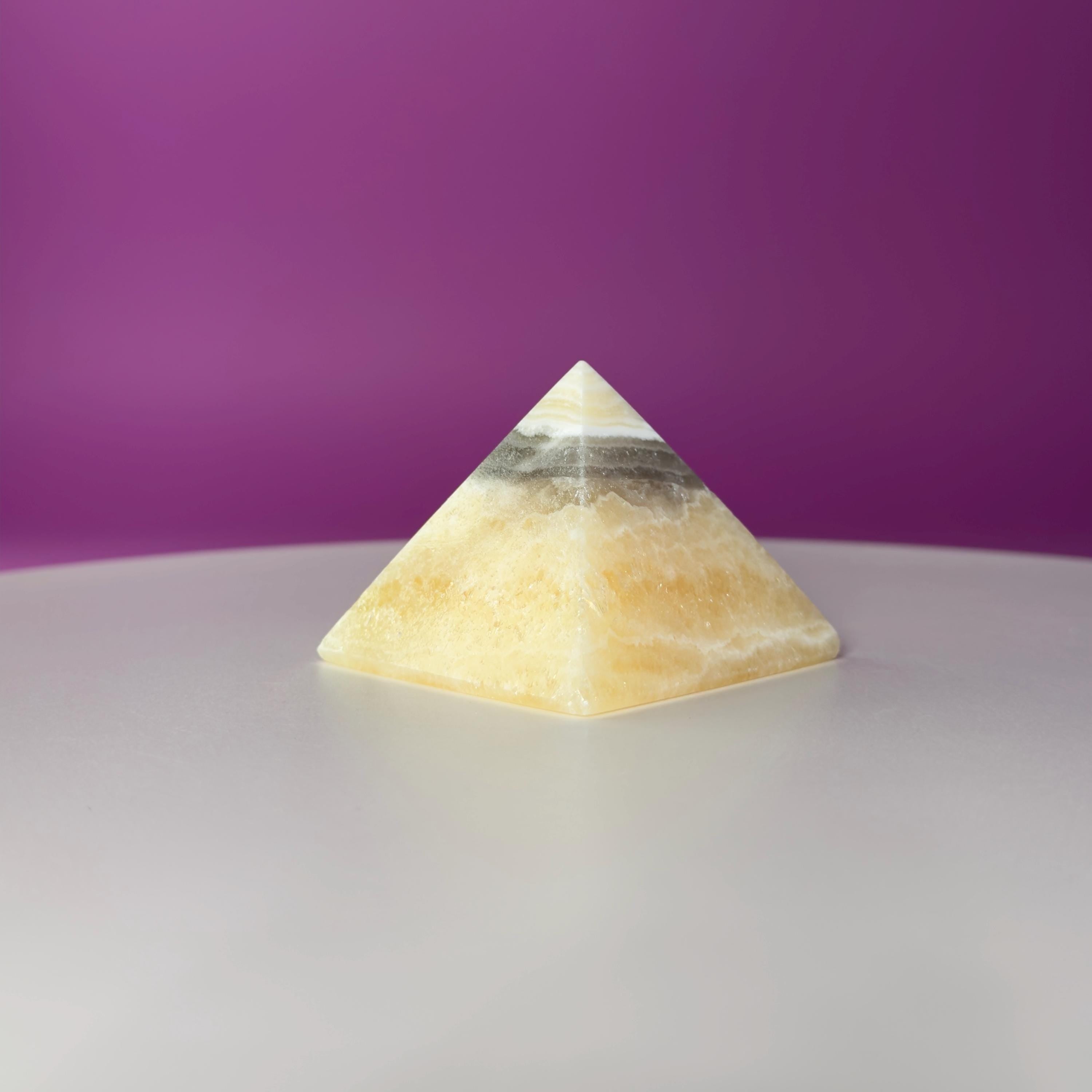 Zebra Calcite Pyramid from Mexico – UV Reactive Crystal Display