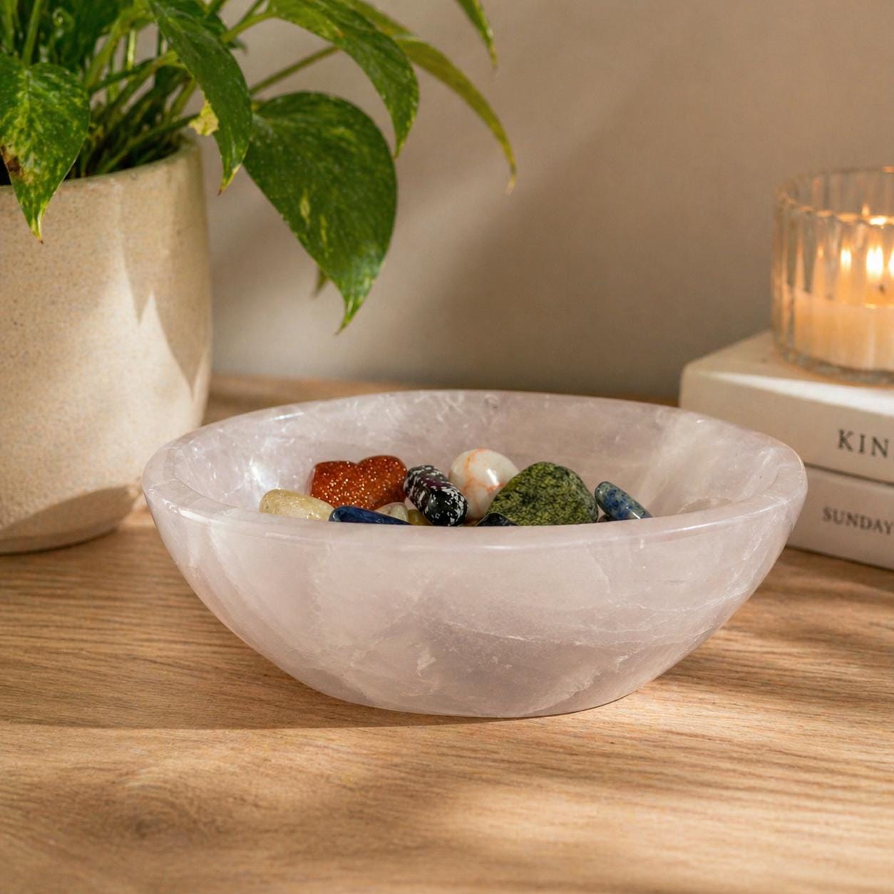 Rose Quartz Bowl – Crystal Offering Dish for Love, Healing & Intention