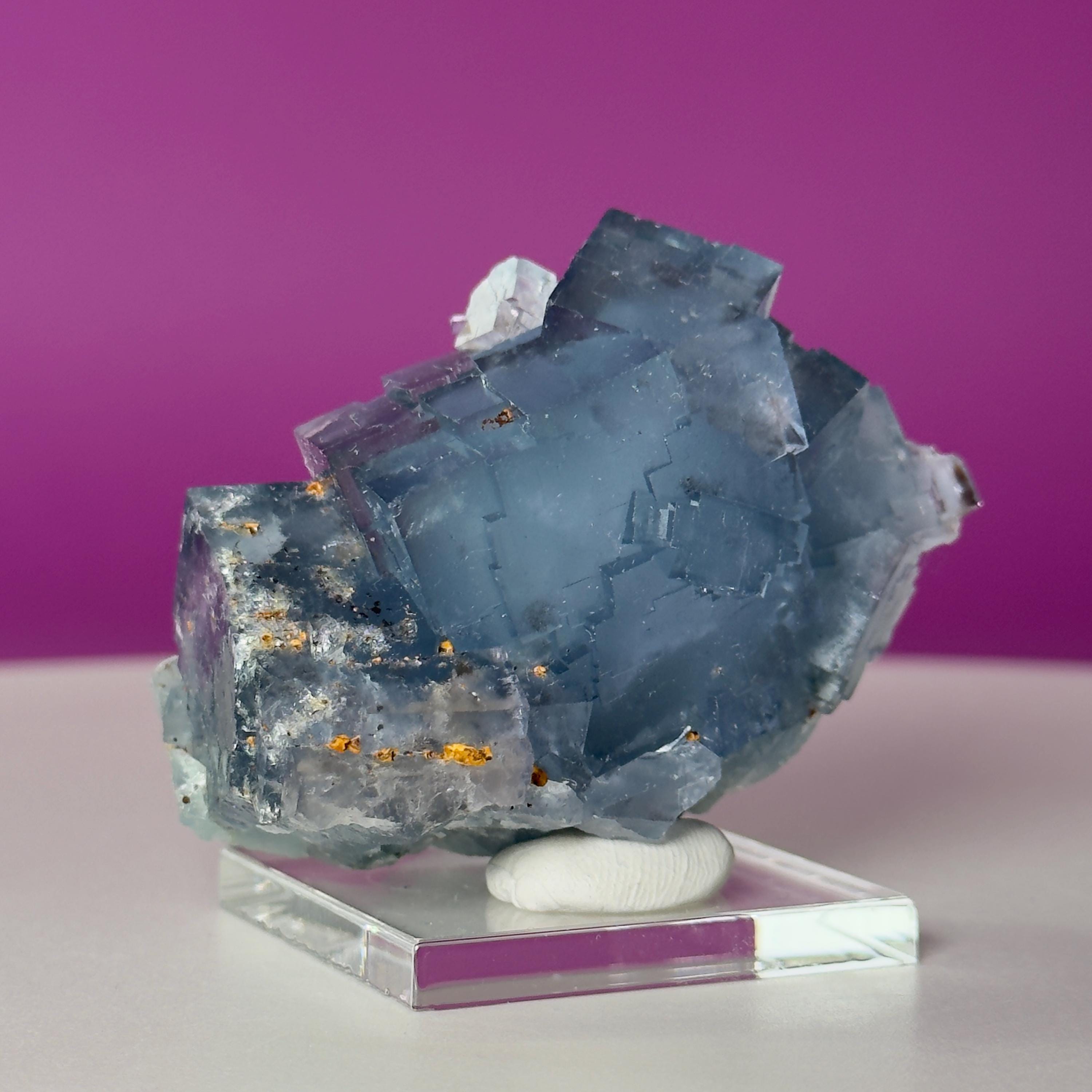 UV Reactive Beijing Fluorite Specimen with Display & Mineral Putty | Cubic Blue Green Crystal
