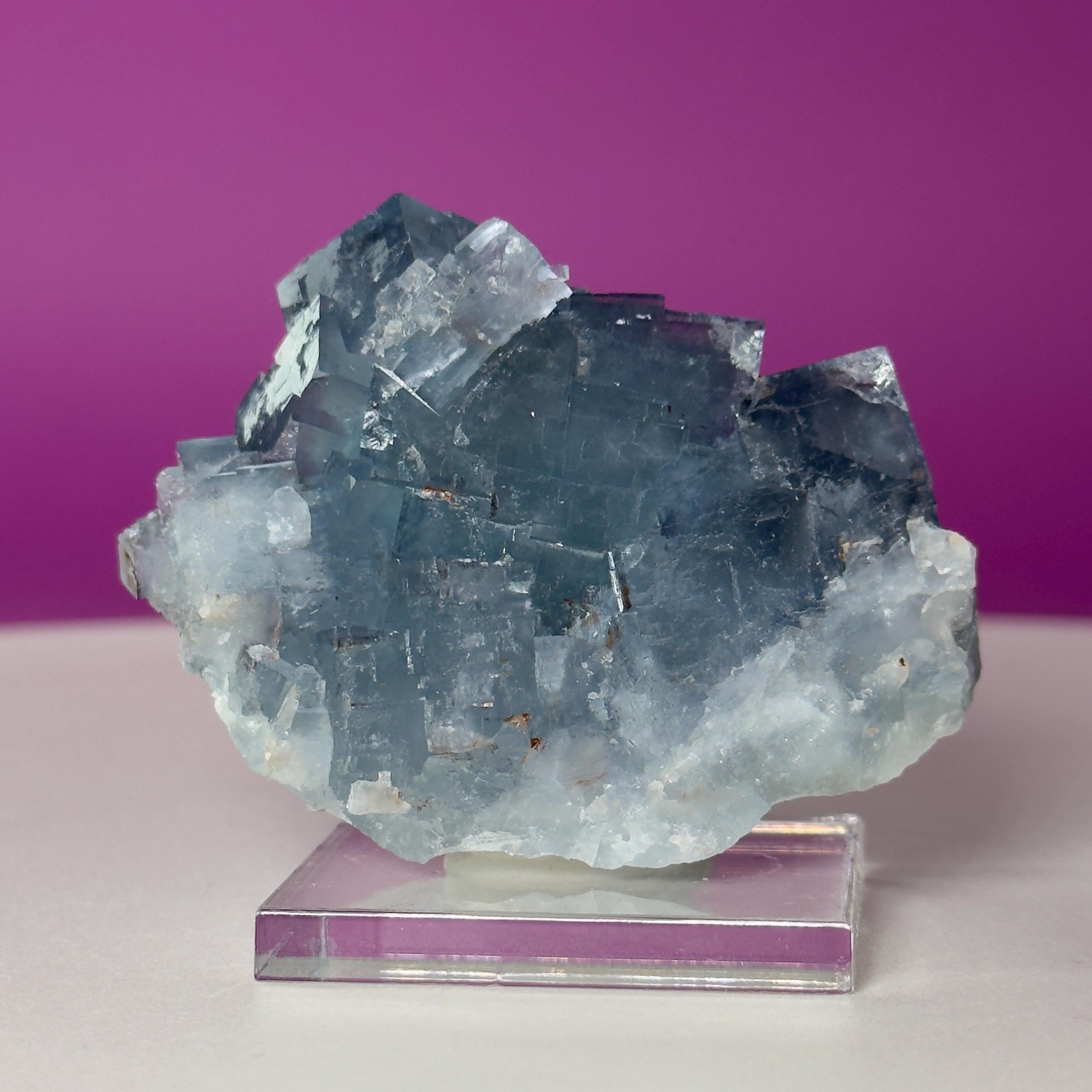 UV Reactive Beijing Fluorite Specimen with Display & Mineral Putty | Cubic Blue Green Crystal