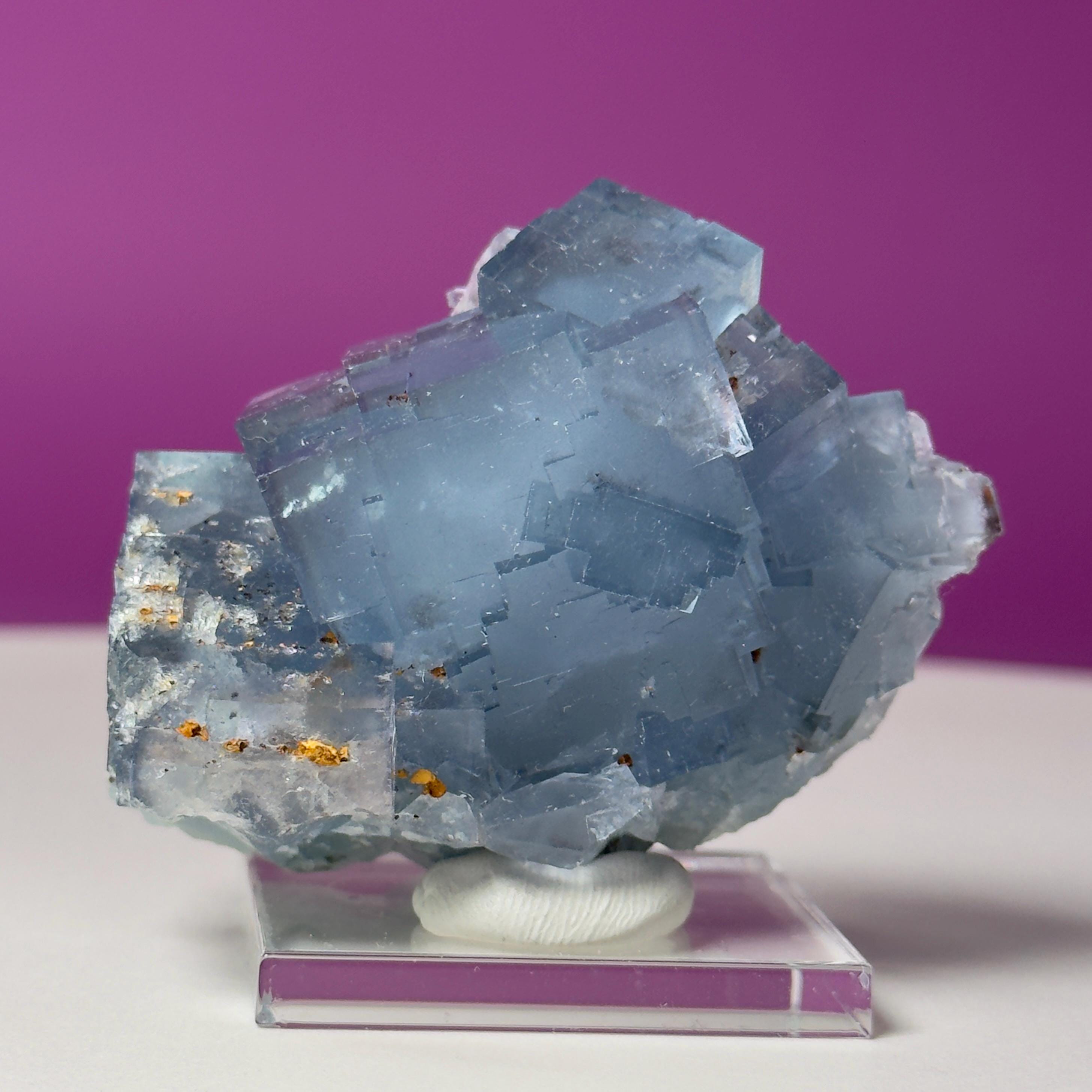 UV Reactive Beijing Fluorite Specimen with Display & Mineral Putty | Cubic Blue Green Crystal