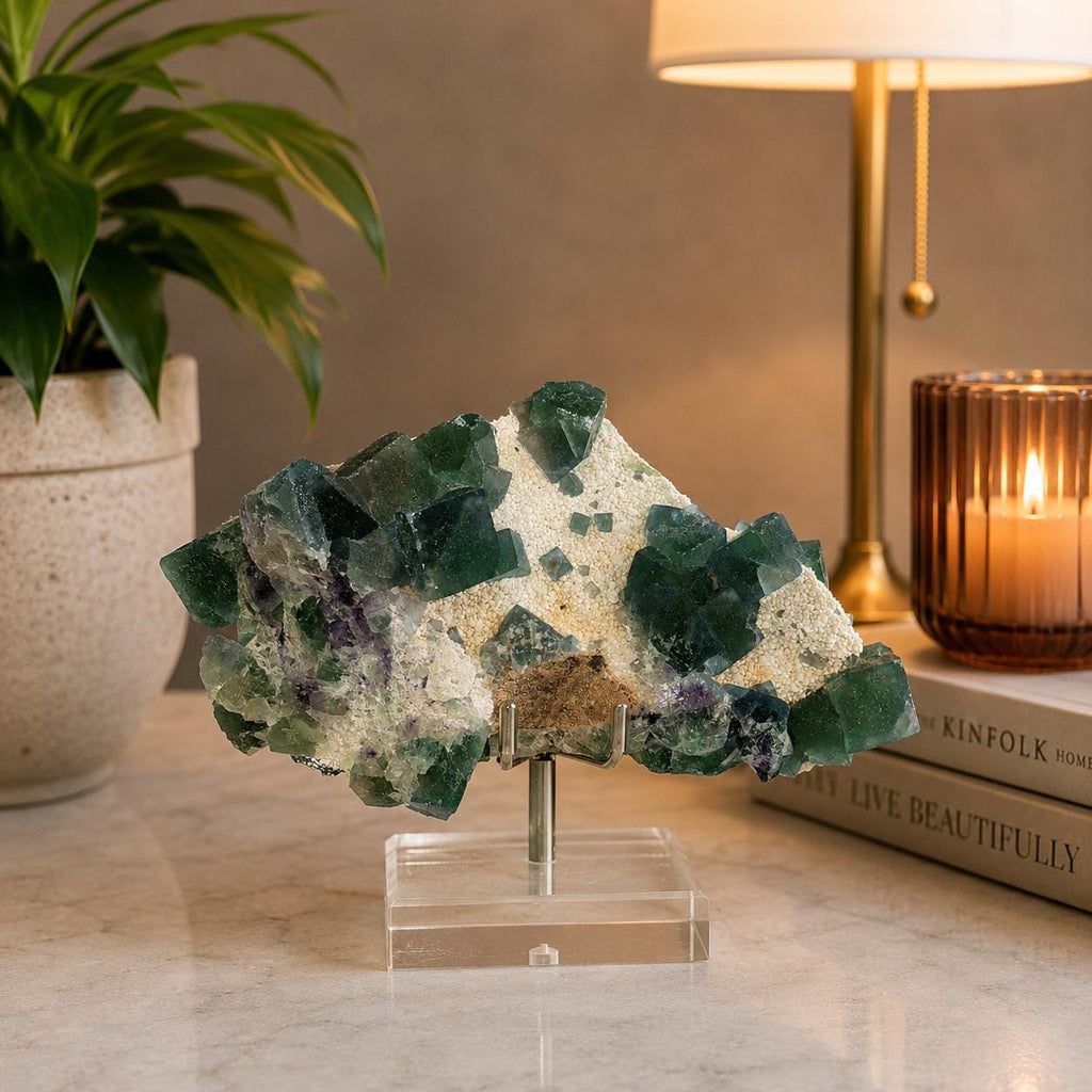 Blue Green Fluorite Specimen from Huanggangliang Mine | Inner Mongolia Crystal Display with Stand