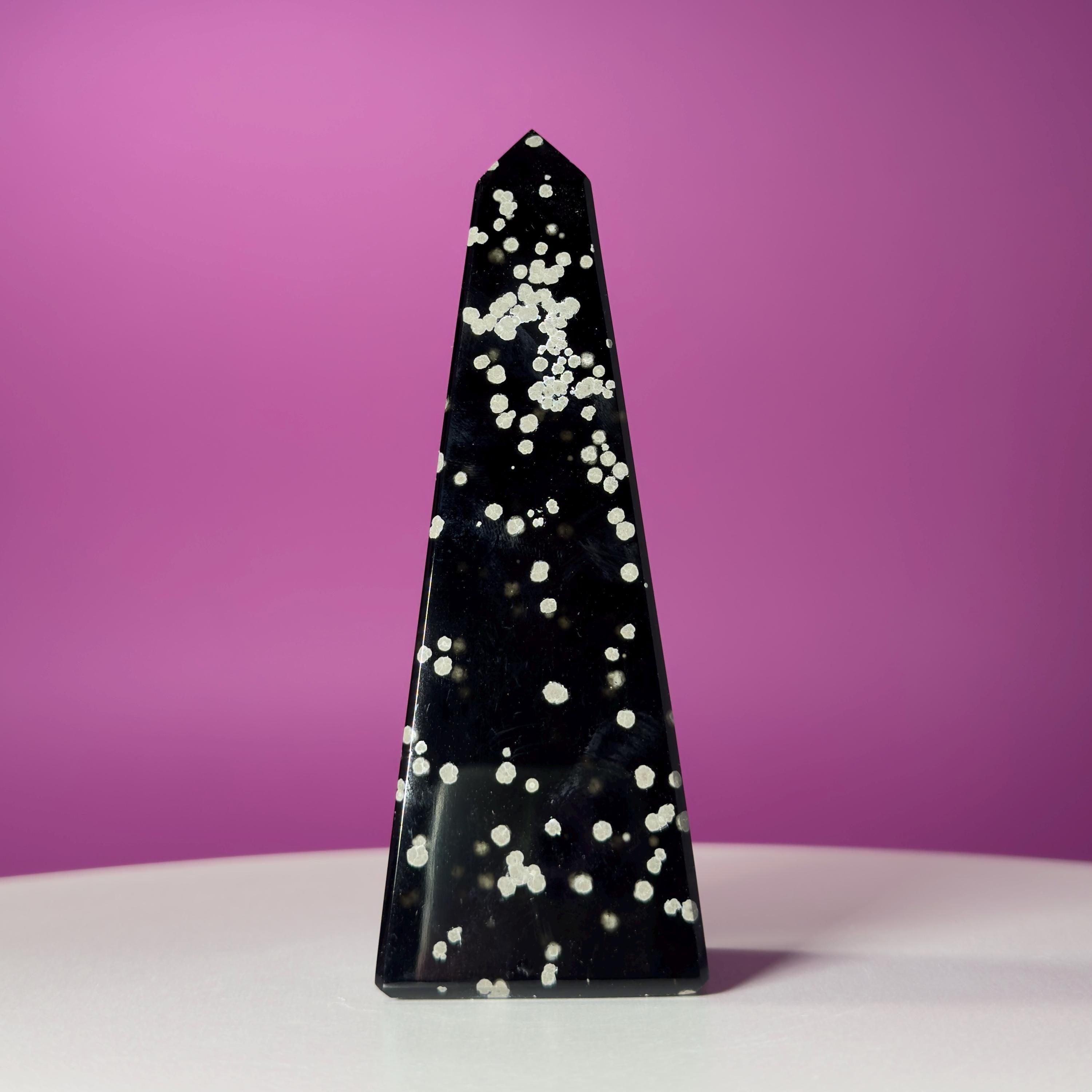Stardust Obsidian Obelisk, Celestial Protection Crystal Point, Collector Decor Stone