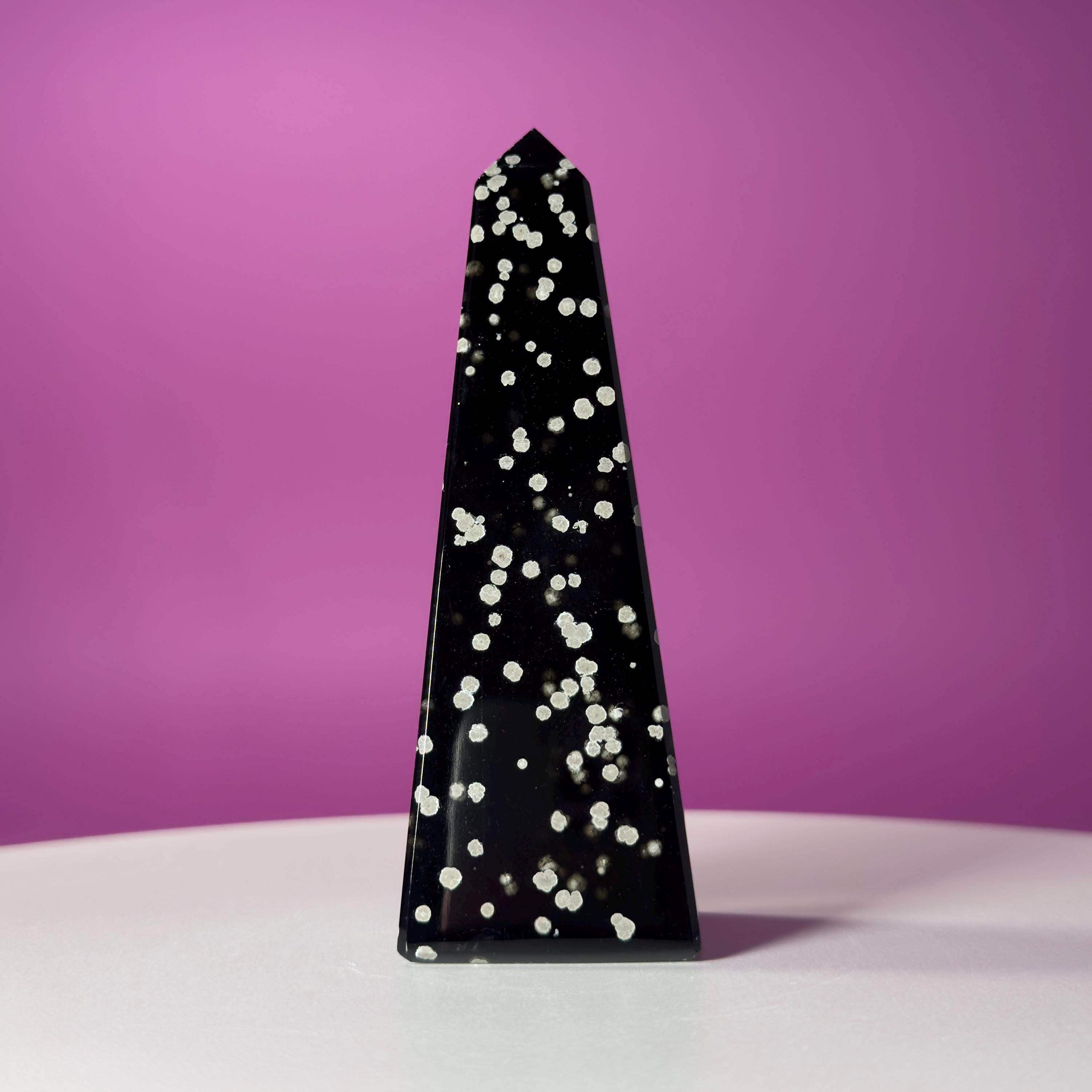 Stardust Obsidian Obelisk, Celestial Protection Crystal Point, Collector Decor Stone
