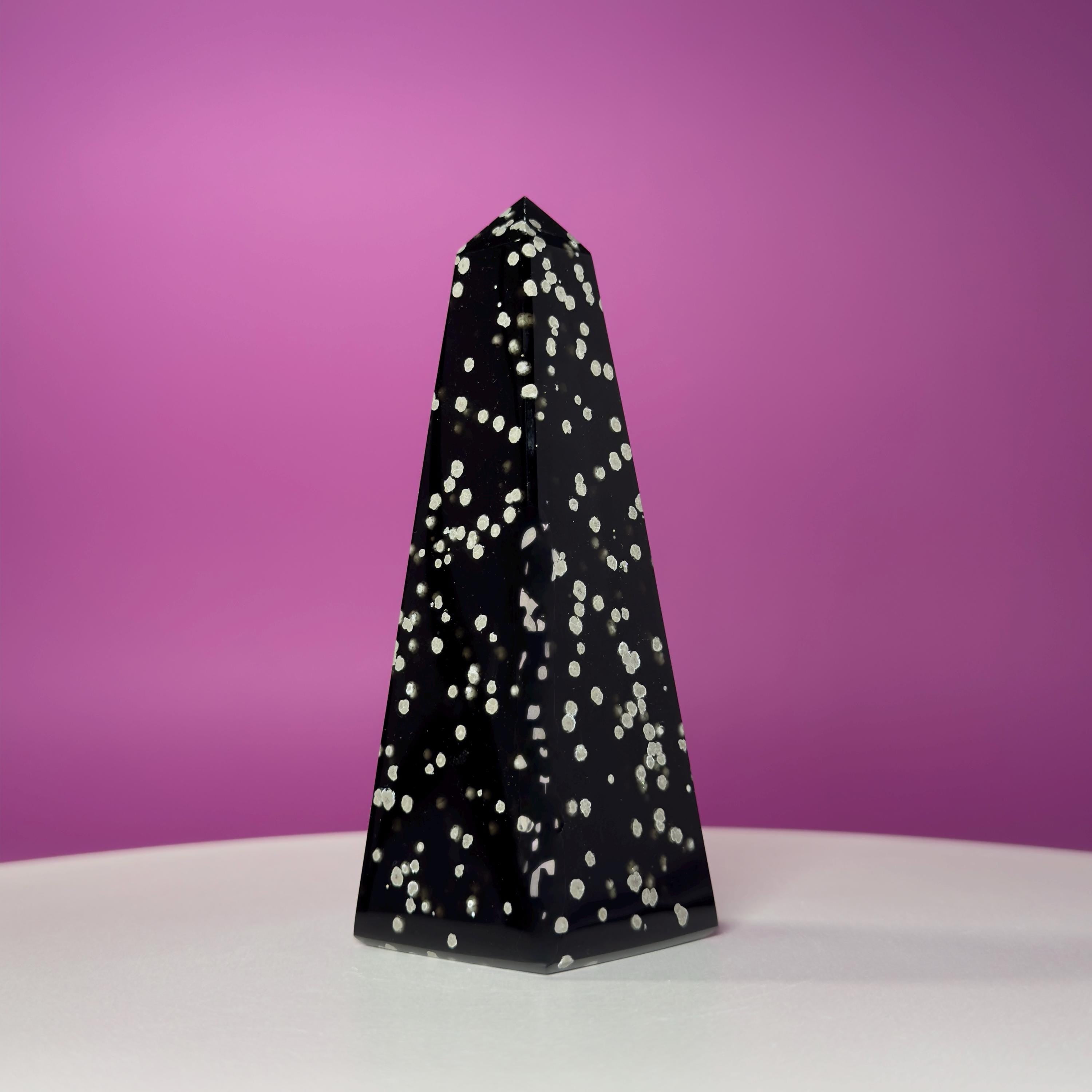 Stardust Obsidian Obelisk, Celestial Protection Crystal Point, Collector Decor Stone