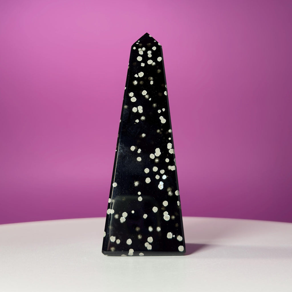 Stardust Obsidian Obelisk, Celestial Protection Crystal Point, Collector Decor Stone