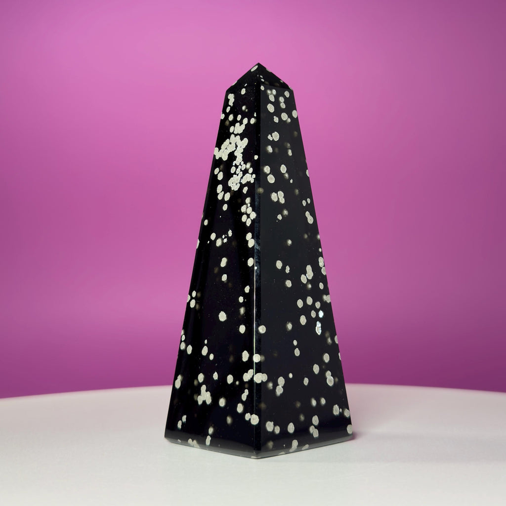 Stardust Obsidian Obelisk, Celestial Protection Crystal Point, Collector Decor Stone