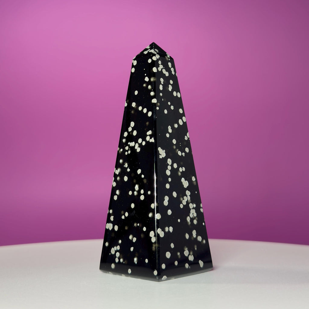 Stardust Obsidian Obelisk, Celestial Protection Crystal Point, Collector Decor Stone