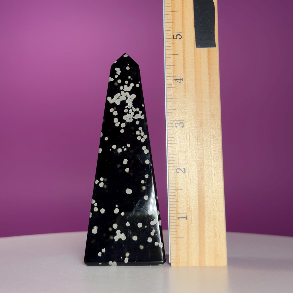 Stardust Obsidian Obelisk, Celestial Protection Crystal Point, Collector Decor Stone