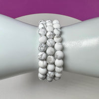 Howlite Bracelet 8mm | Calming White Crystal Jewelry | Minimalist Stretch Bracelet