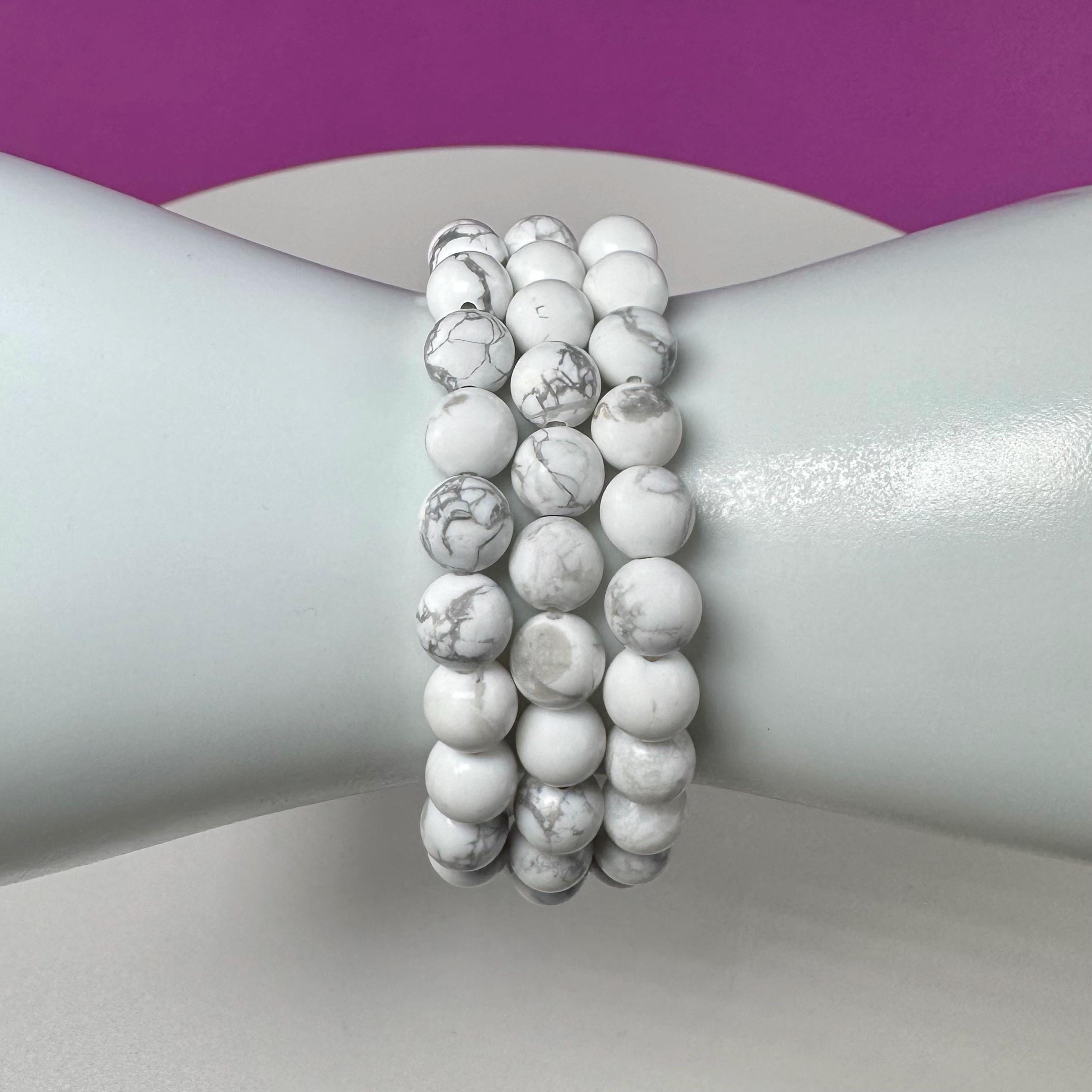 Howlite Bracelet 8mm | Calming White Crystal Jewelry | Minimalist Stretch Bracelet