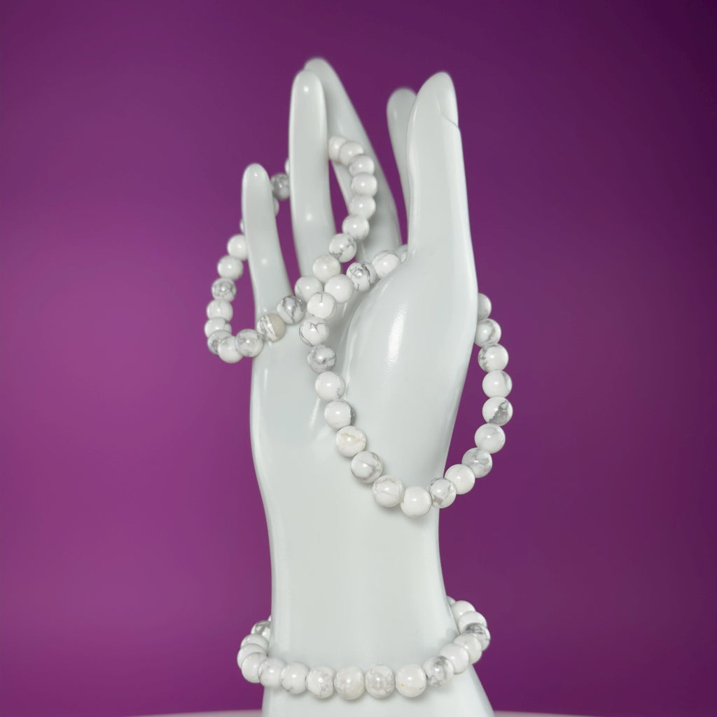 Howlite Bracelet 8mm | Calming White Crystal Jewelry | Minimalist Stretch Bracelet
