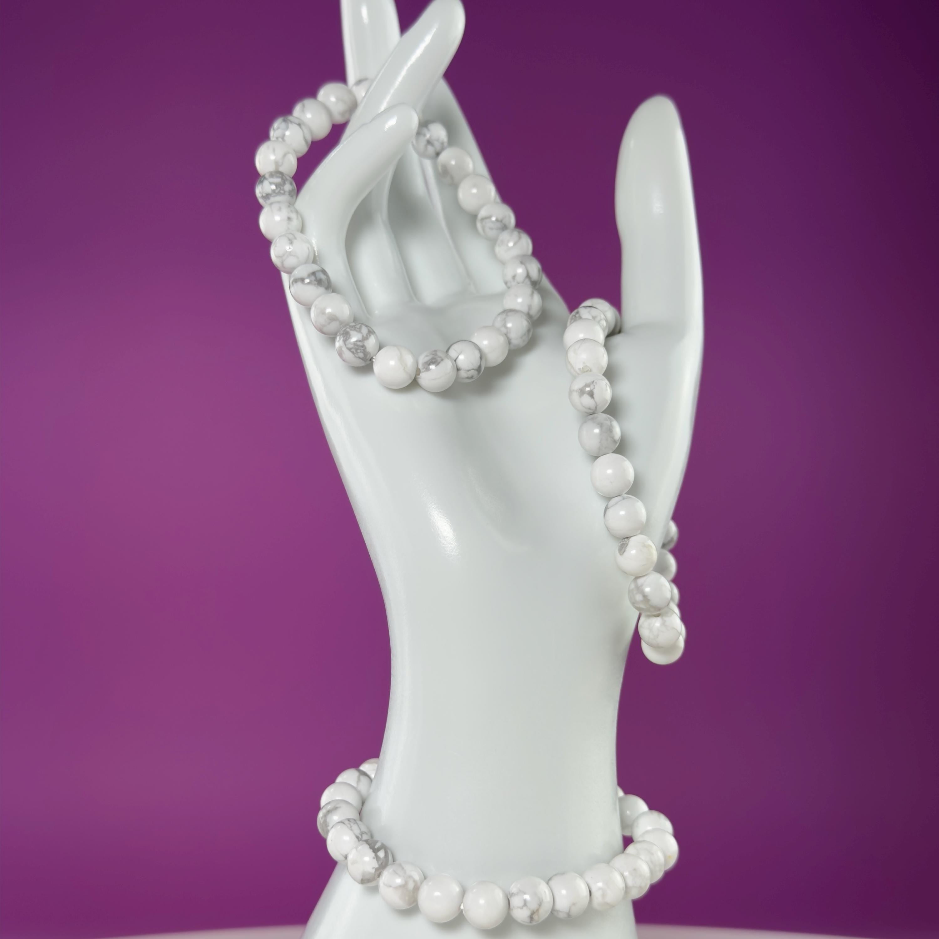 Howlite Bracelet 8mm | Calming White Crystal Jewelry | Minimalist Stretch Bracelet