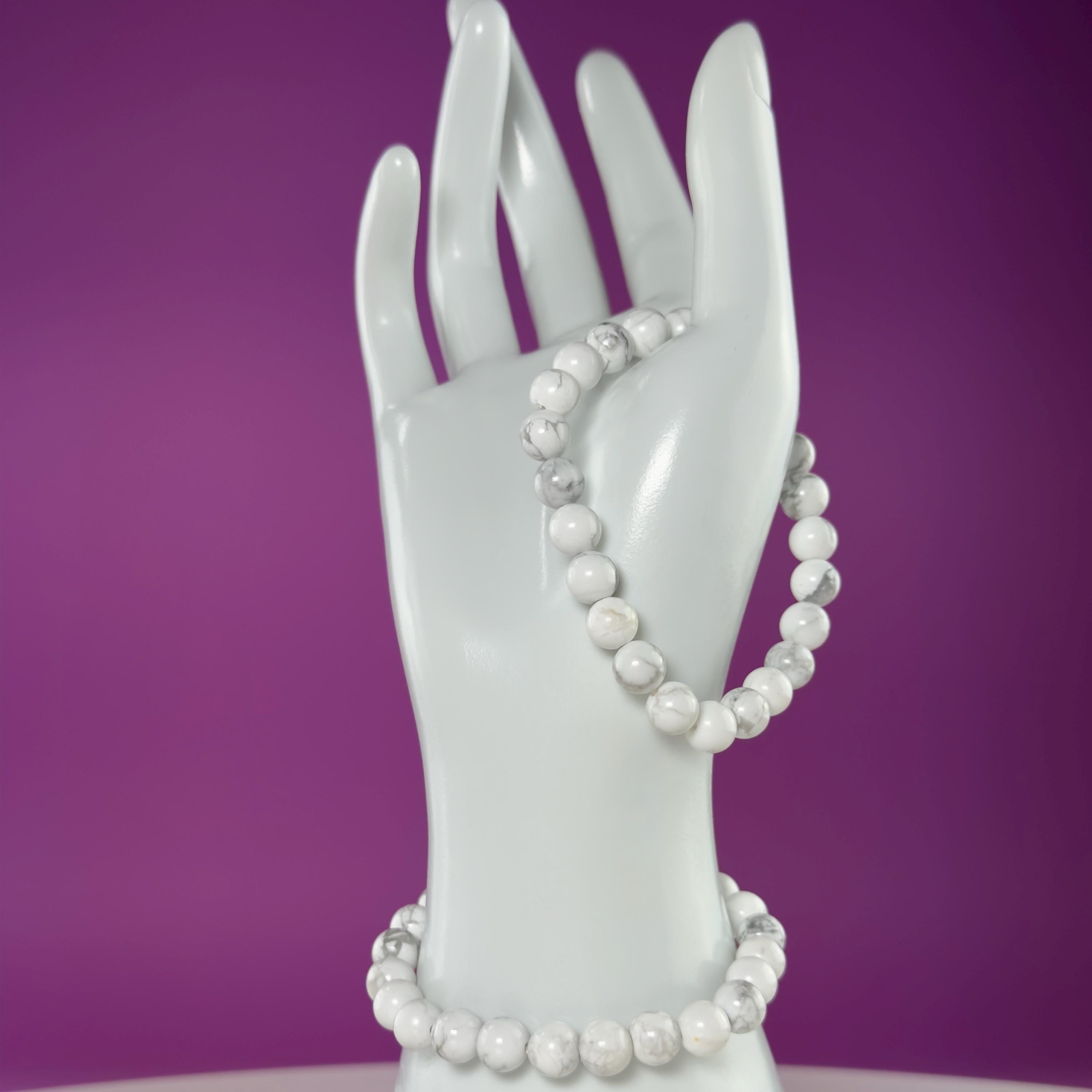 Howlite Bracelet 8mm | Calming White Crystal Jewelry | Minimalist Stretch Bracelet