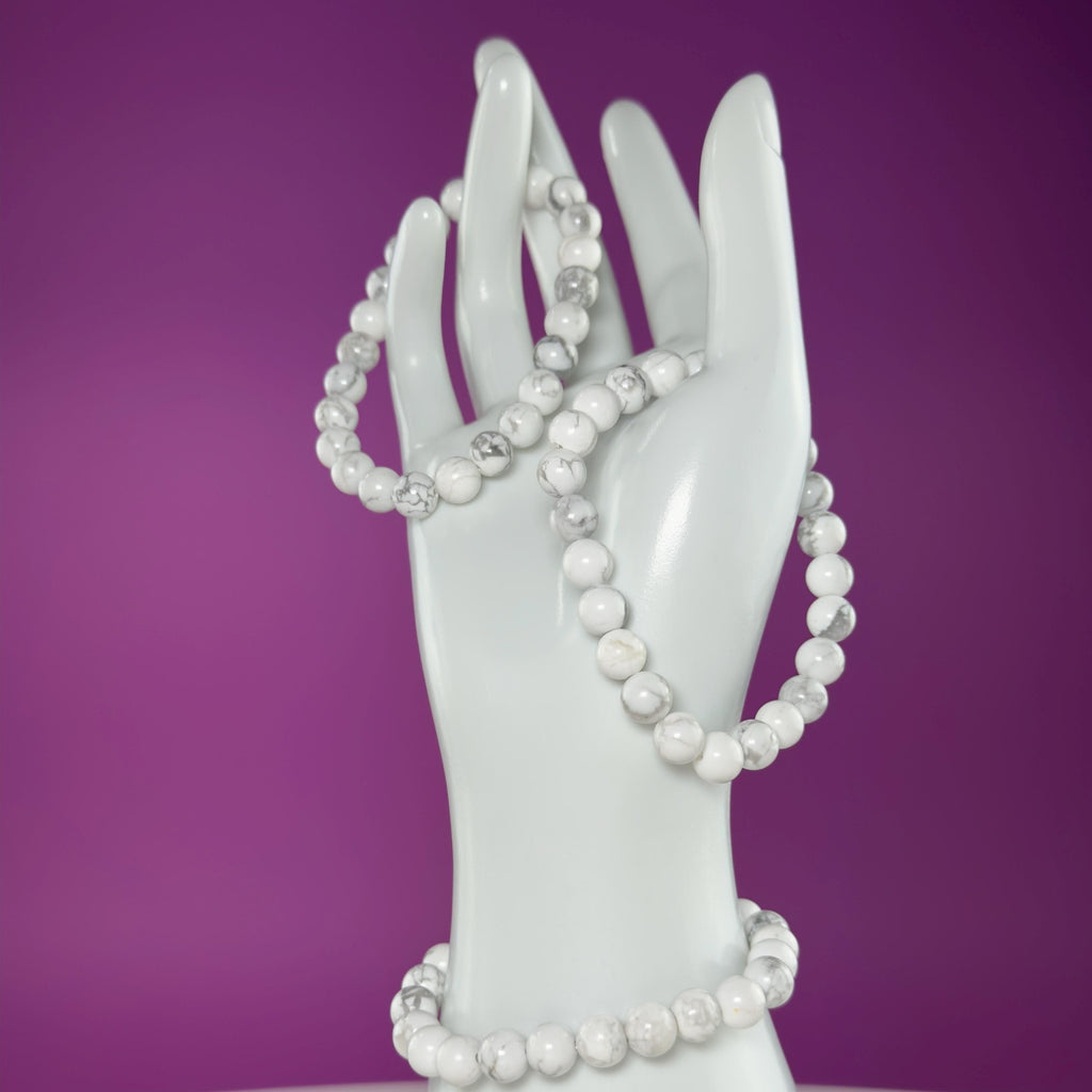 Howlite Bracelet 8mm | Calming White Crystal Jewelry | Minimalist Stretch Bracelet