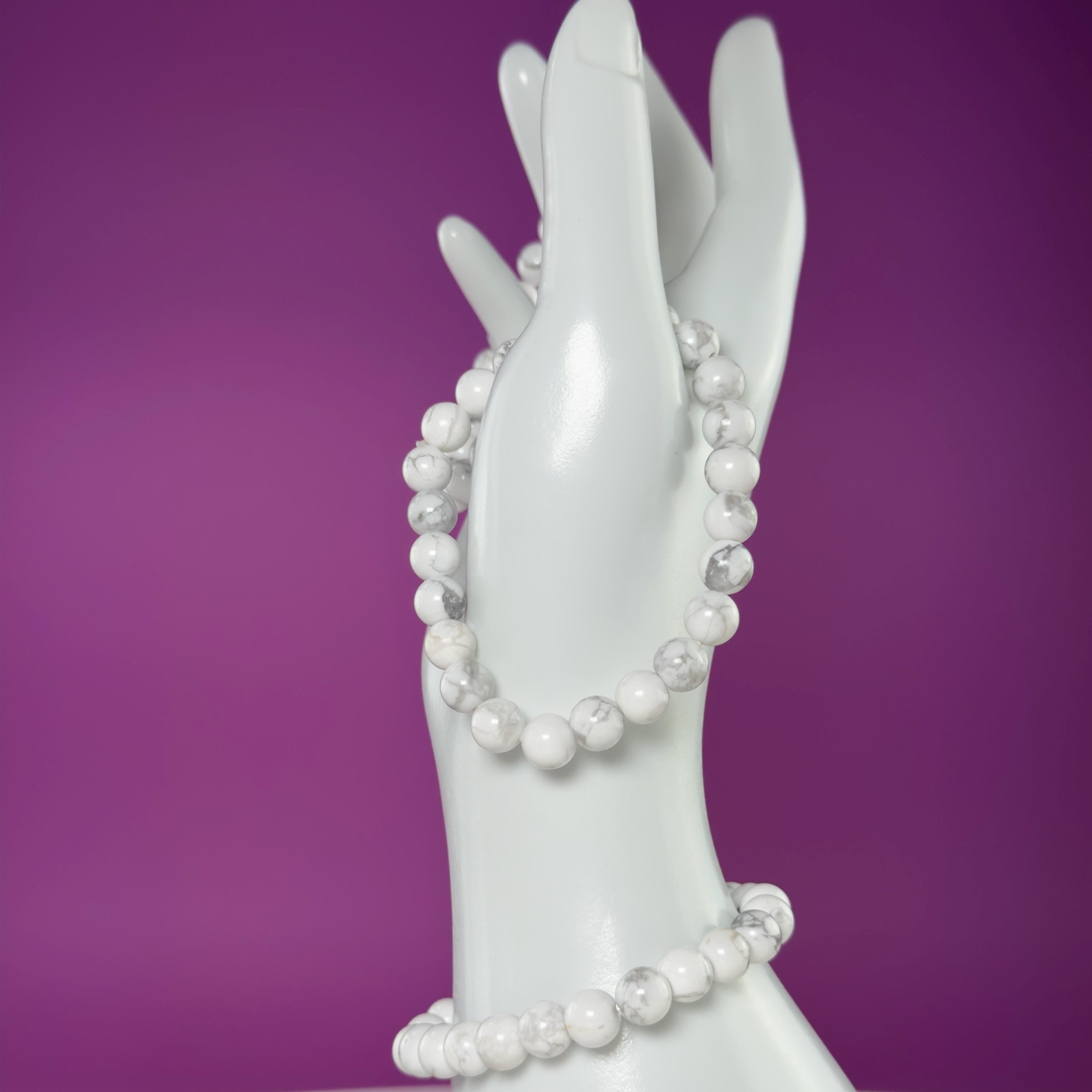 Howlite Bracelet 8mm | Calming White Crystal Jewelry | Minimalist Stretch Bracelet