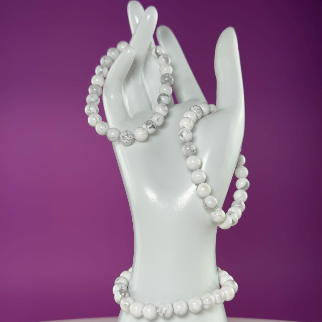 Howlite Bracelet 8mm | Calming White Crystal Jewelry | Minimalist Stretch Bracelet