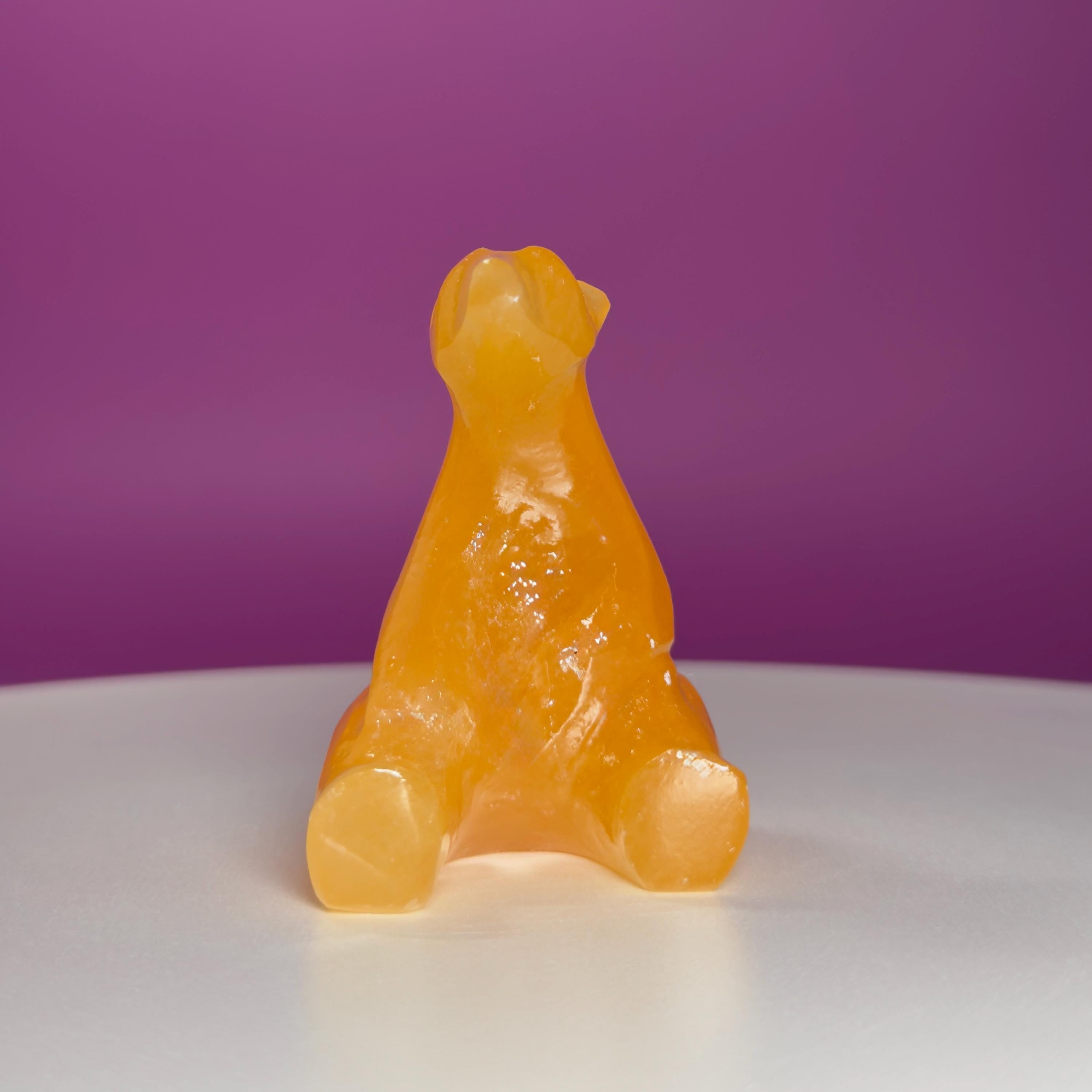 Orange Calcite Polar Bear Carving, Crystal Animal Figurine, Arctic Décor Gift
