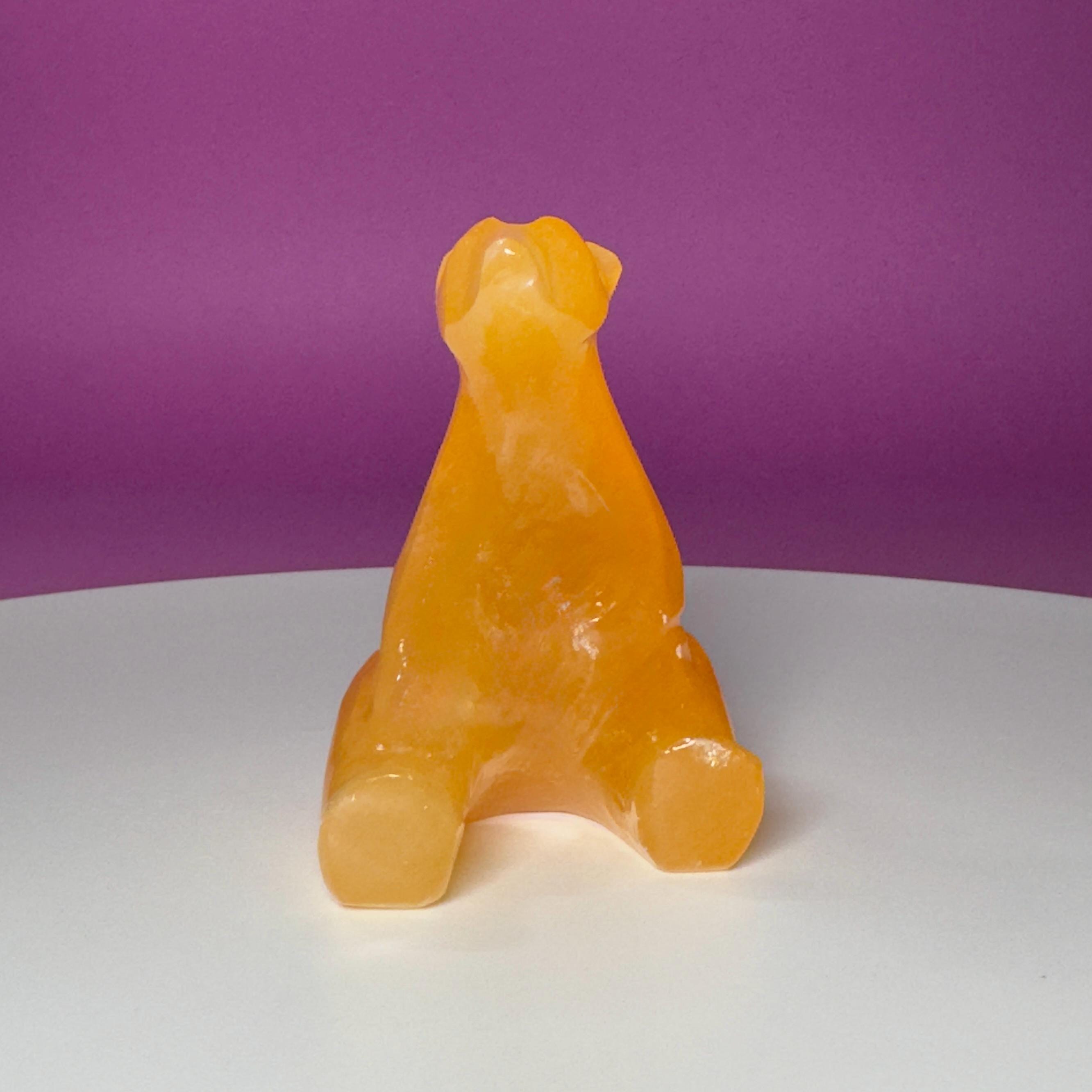 Orange Calcite Polar Bear Carving, Crystal Animal Figurine, Arctic Décor Gift