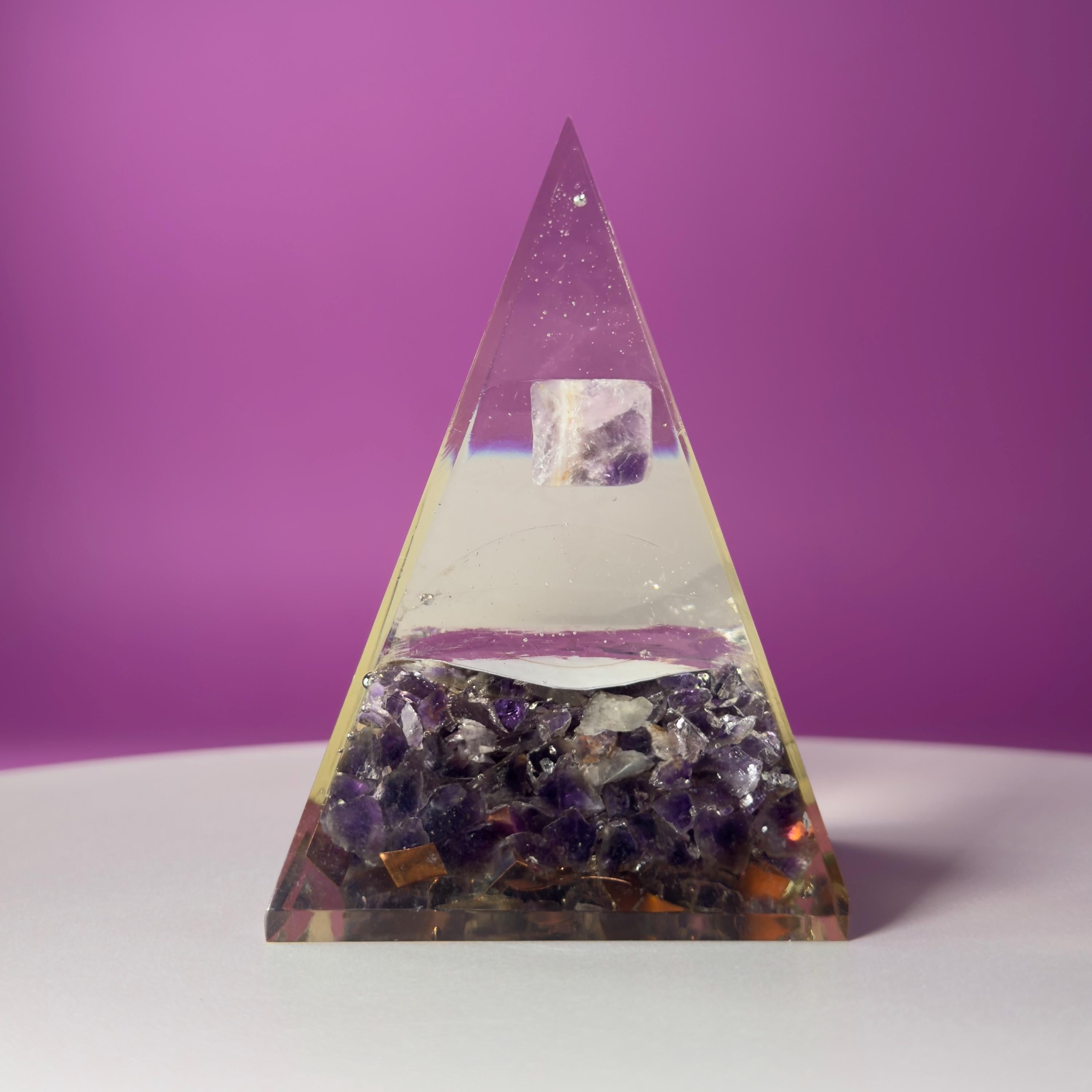 Amethyst Orgone Pyramid with Merkaba – Healing Energy Crystal Décor, Akoni’s Misfit Crystal