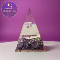 Amethyst Orgone Pyramid with Merkaba – Healing Energy Crystal Décor, Akoni’s Misfit Crystal