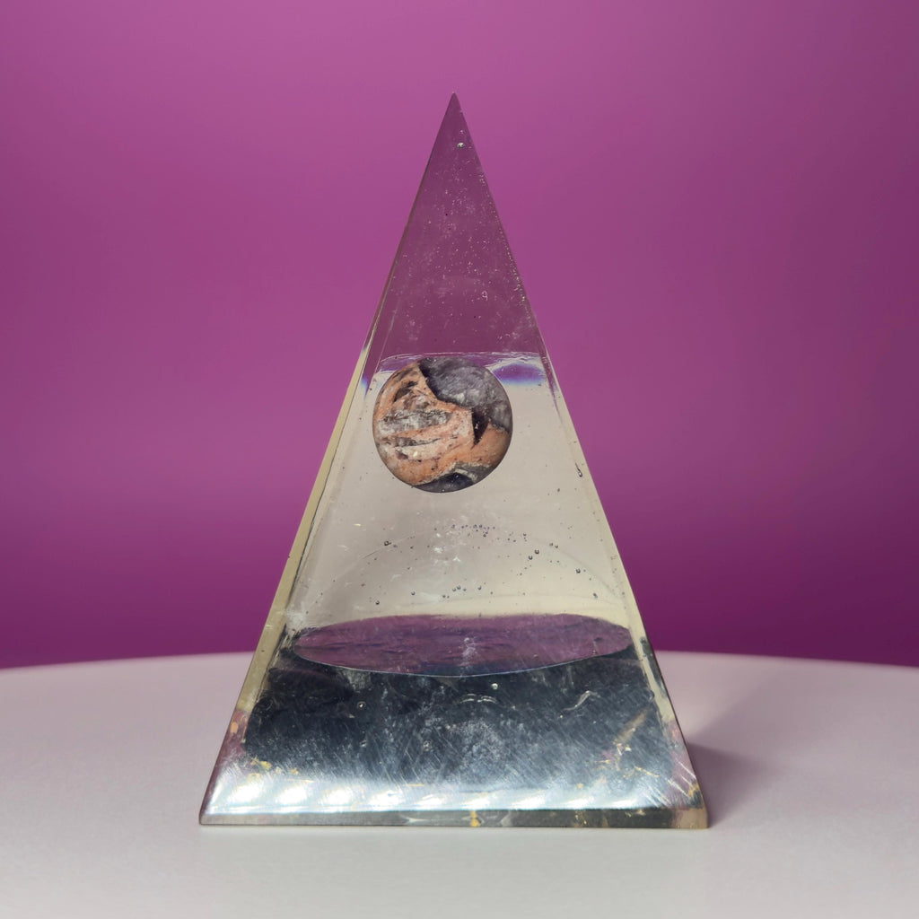 Shungite Orgone Pyramid with Amethyst Sphere | Tree of Life Décor