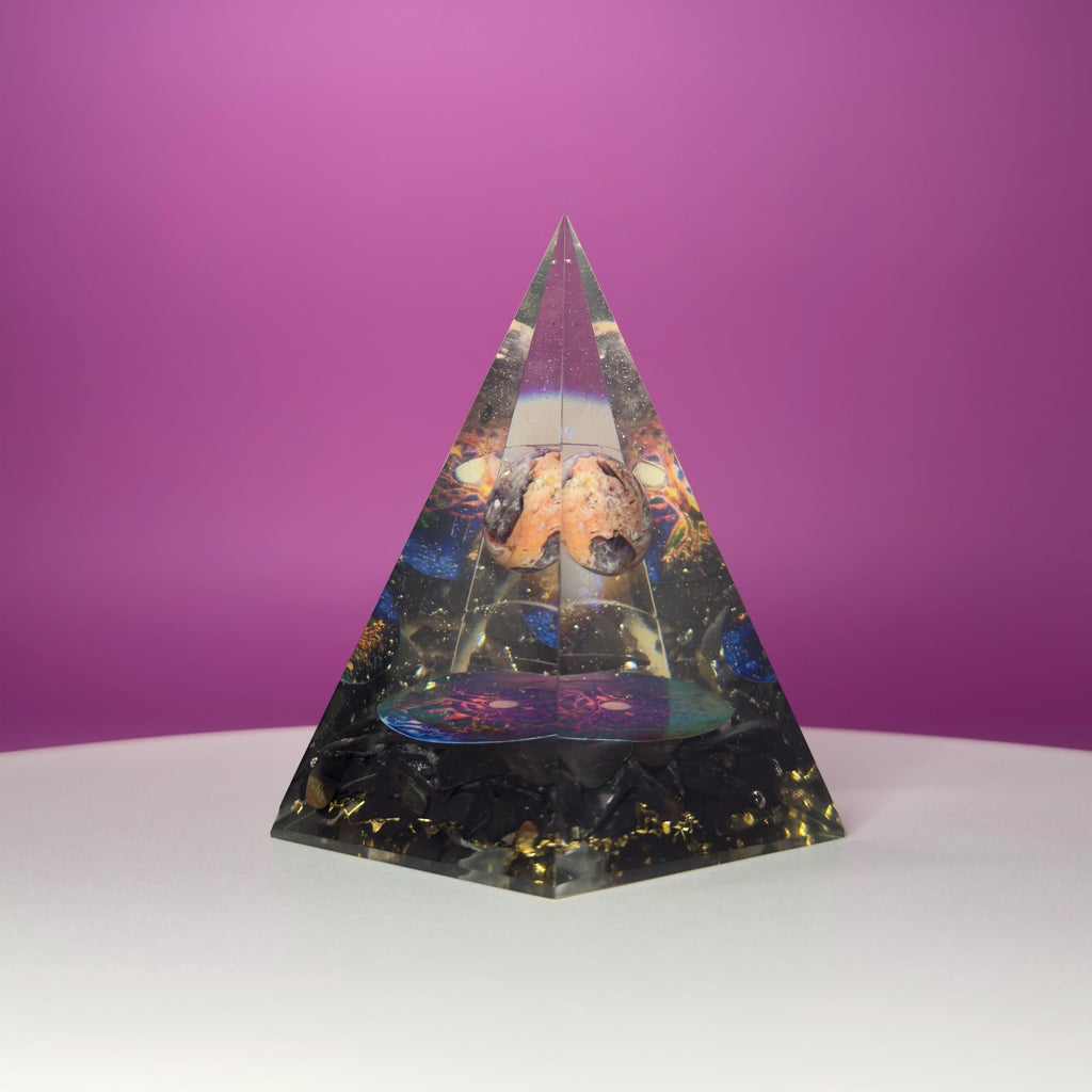 Shungite Orgone Pyramid with Amethyst Sphere | Tree of Life Décor