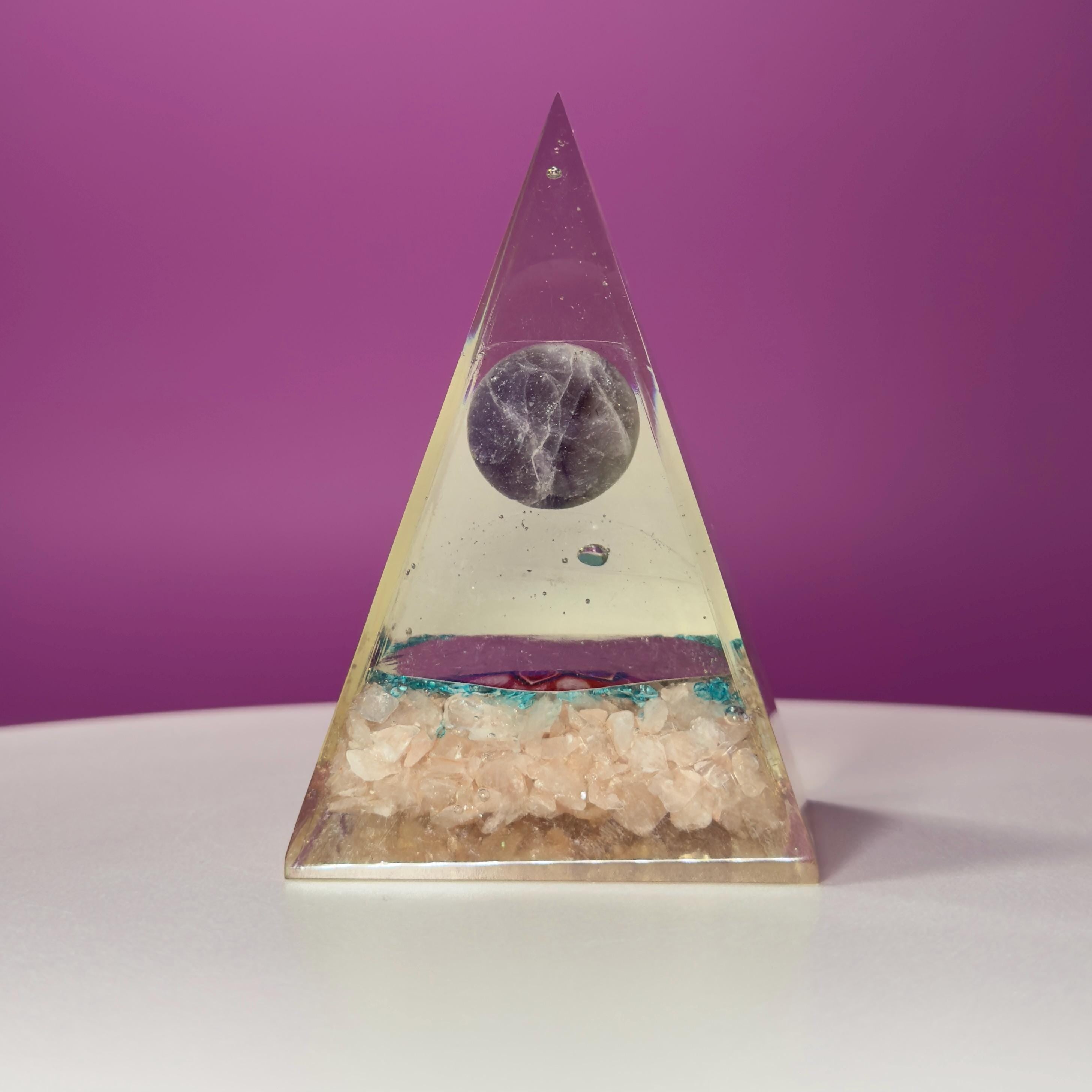 Rose Quartz Orgone Pyramid with Amethyst Sphere | Chakra Energy Décor