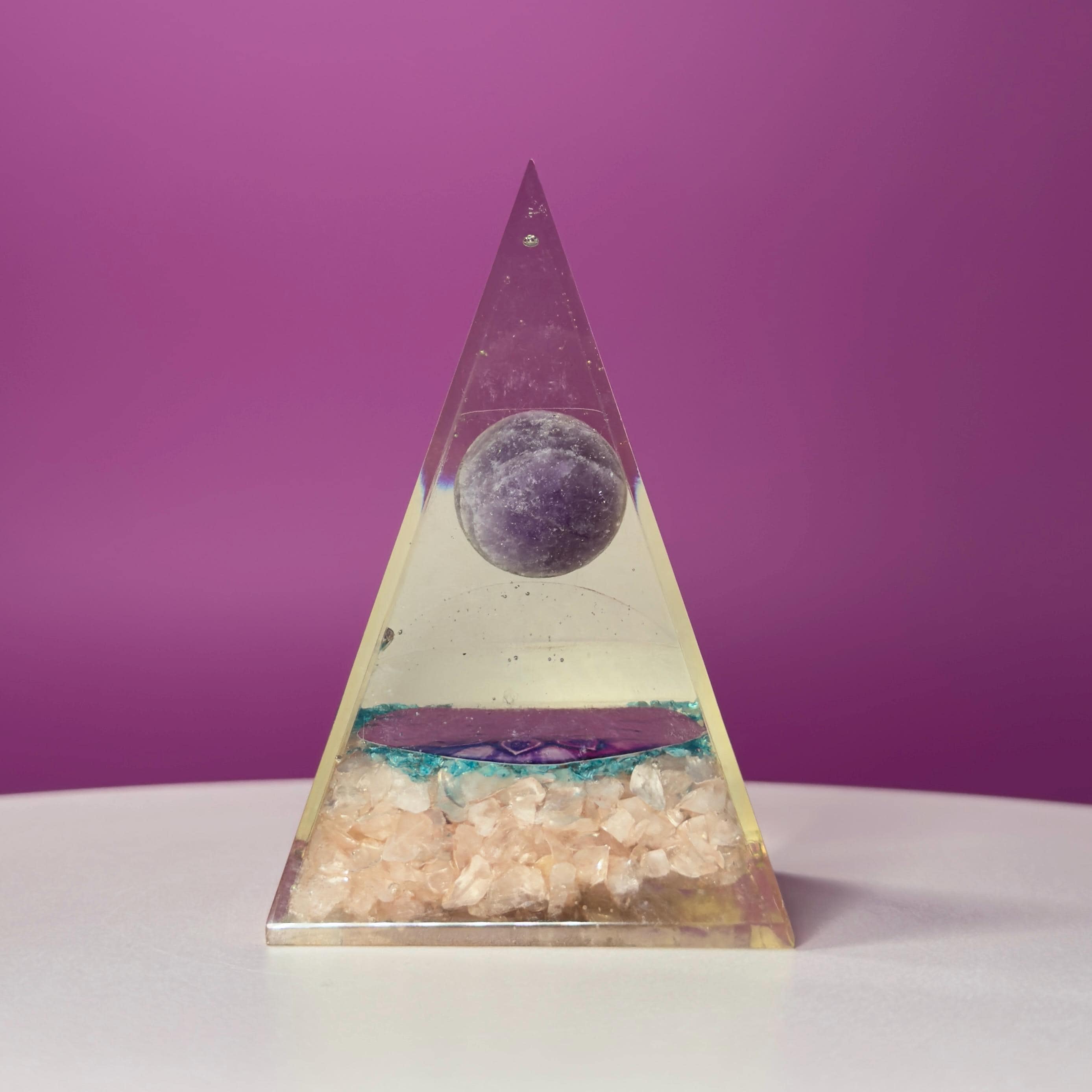Rose Quartz Orgone Pyramid with Amethyst Sphere | Chakra Energy Décor