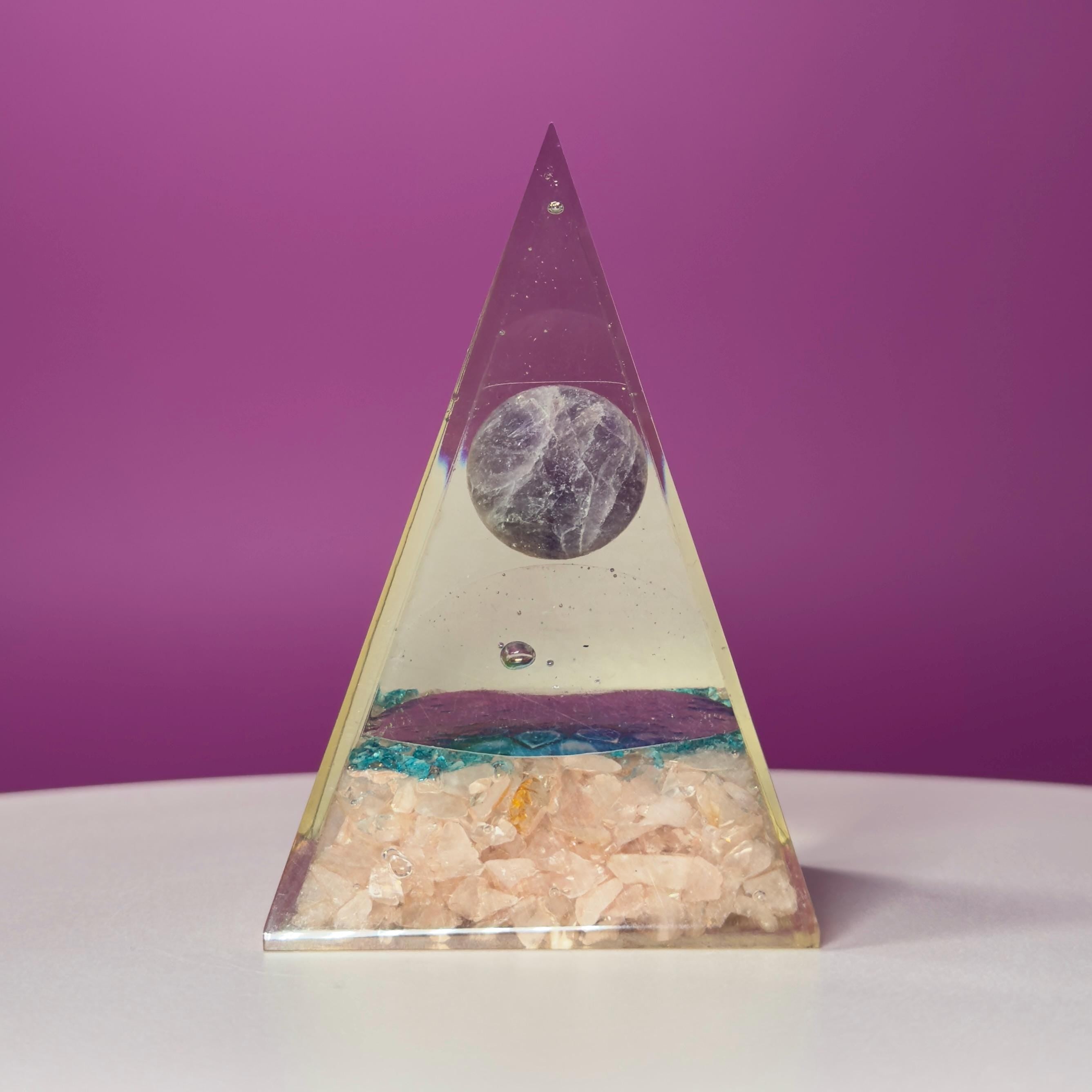 Rose Quartz Orgone Pyramid with Amethyst Sphere | Chakra Energy Décor