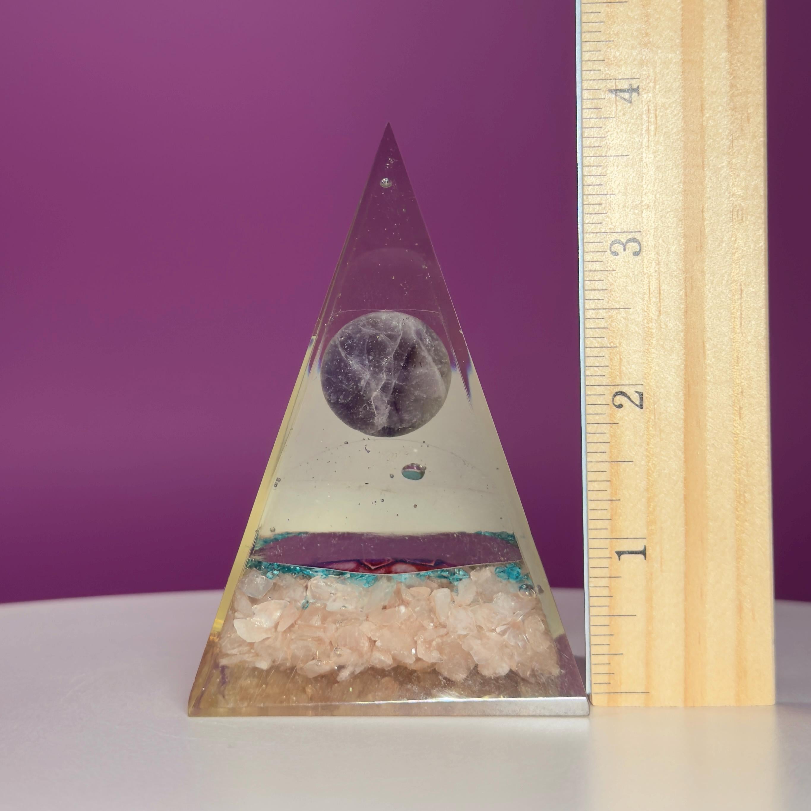 Rose Quartz Orgone Pyramid with Amethyst Sphere | Chakra Energy Décor