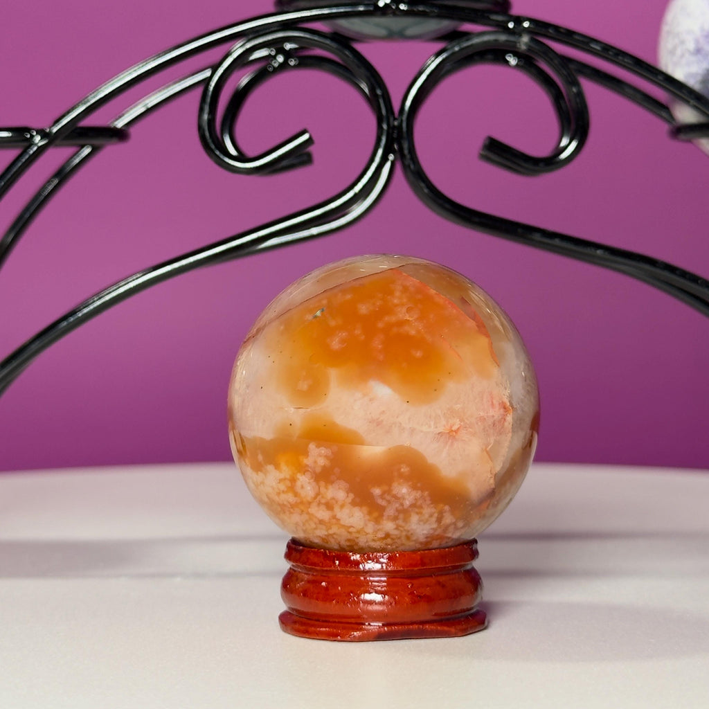 Mini Crystal Sphere Collection with Decorative Black Metal Stand | Collector Display