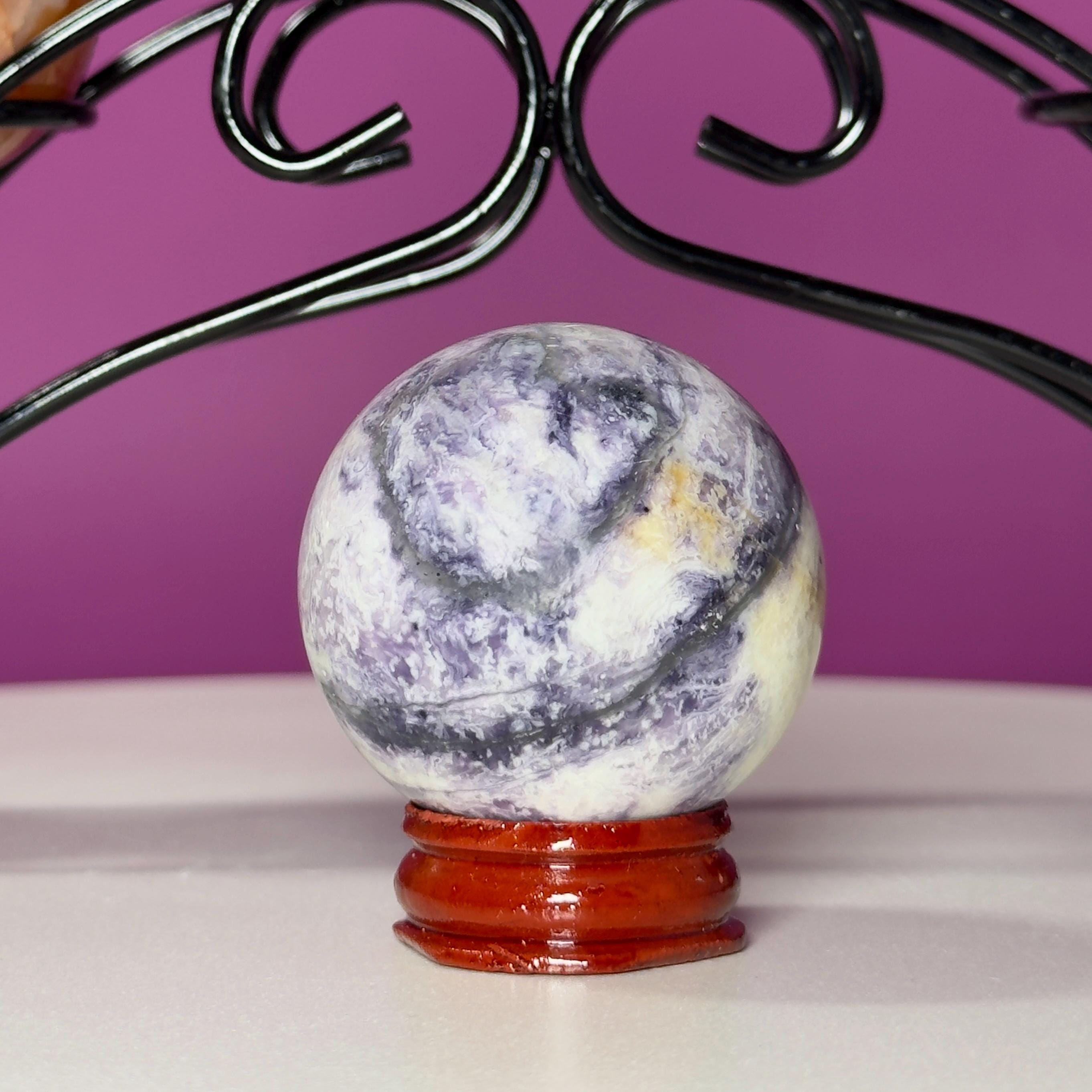 Mini Crystal Sphere Collection with Decorative Black Metal Stand | Collector Display