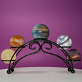 Mini Crystal Sphere Collection with Decorative Black Metal Stand | Collector Display