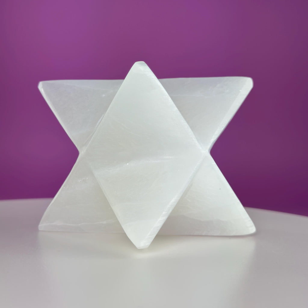 Large Selenite Merkaba Star Sculpture | Sacred Geometry Crystal Décor